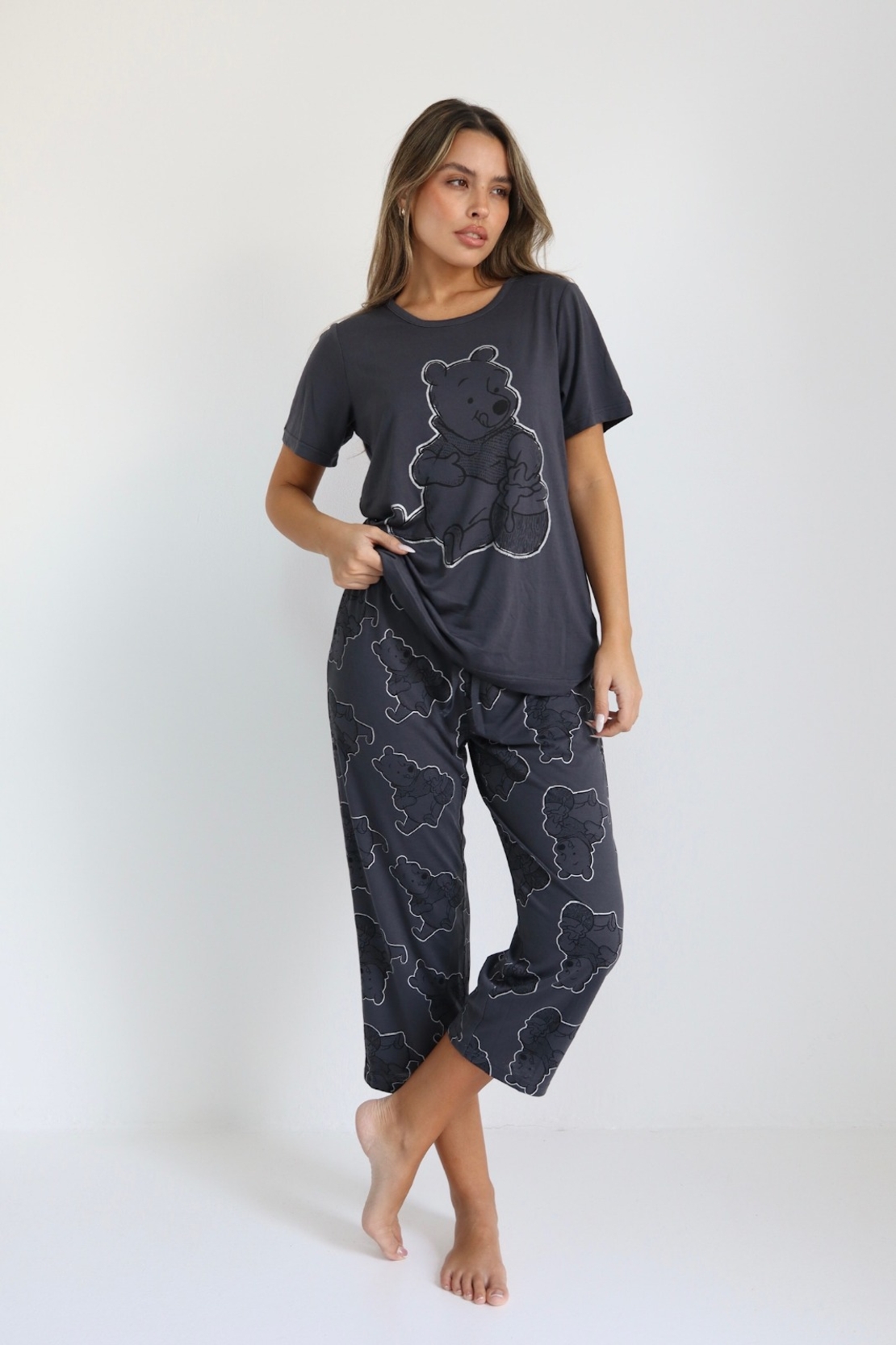 פיג'מה DELTA מכנס 7/8 קיץ 2XL-3XL נשים פו הדב אפור כהה