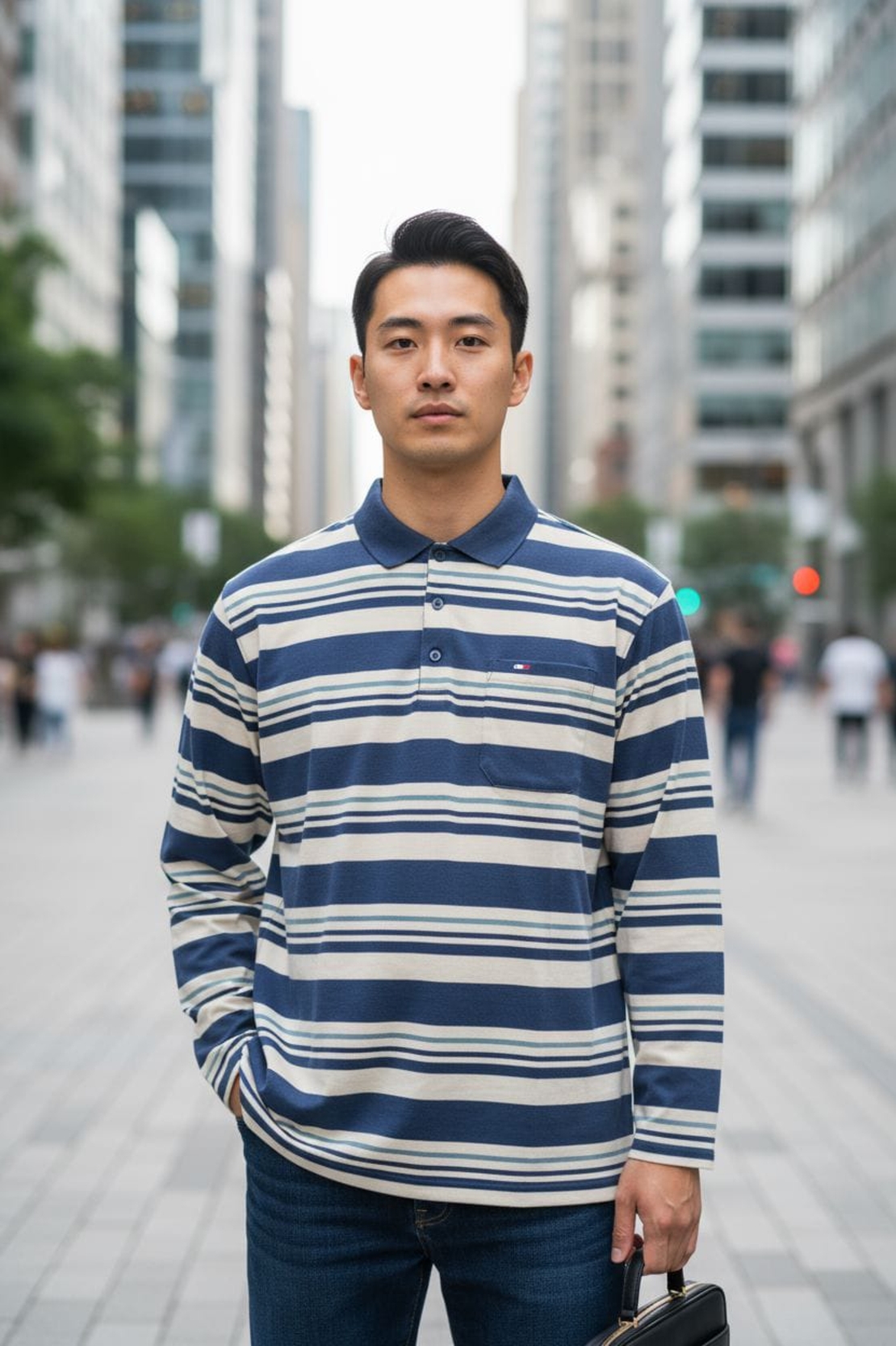 חולצה פולו שרוול ארוך פסים M-XXL גבר