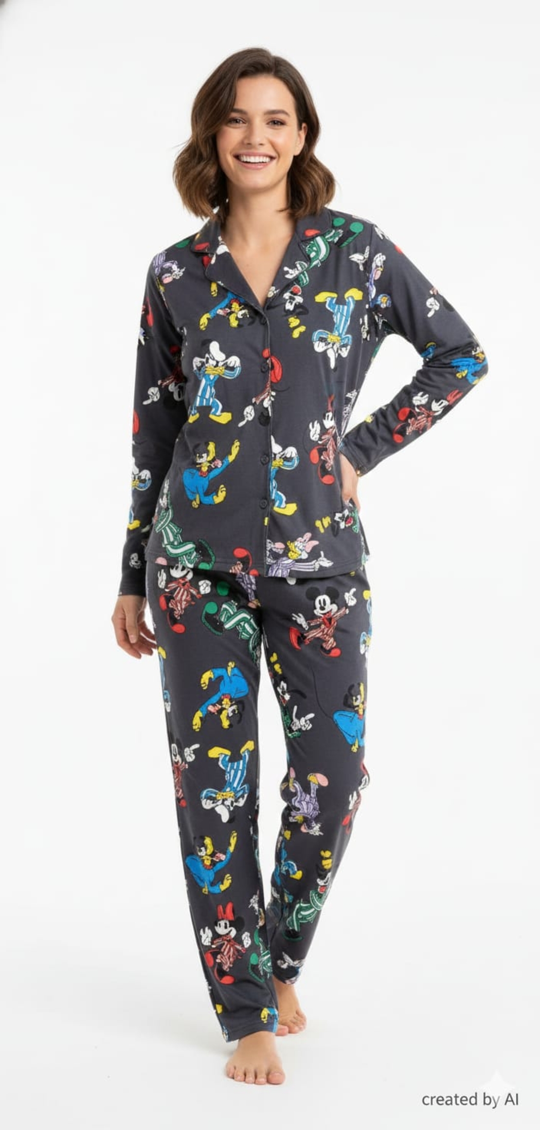 פיג'מה מכופתרת DELTA מיקי מאוס אפור S-XL נשים