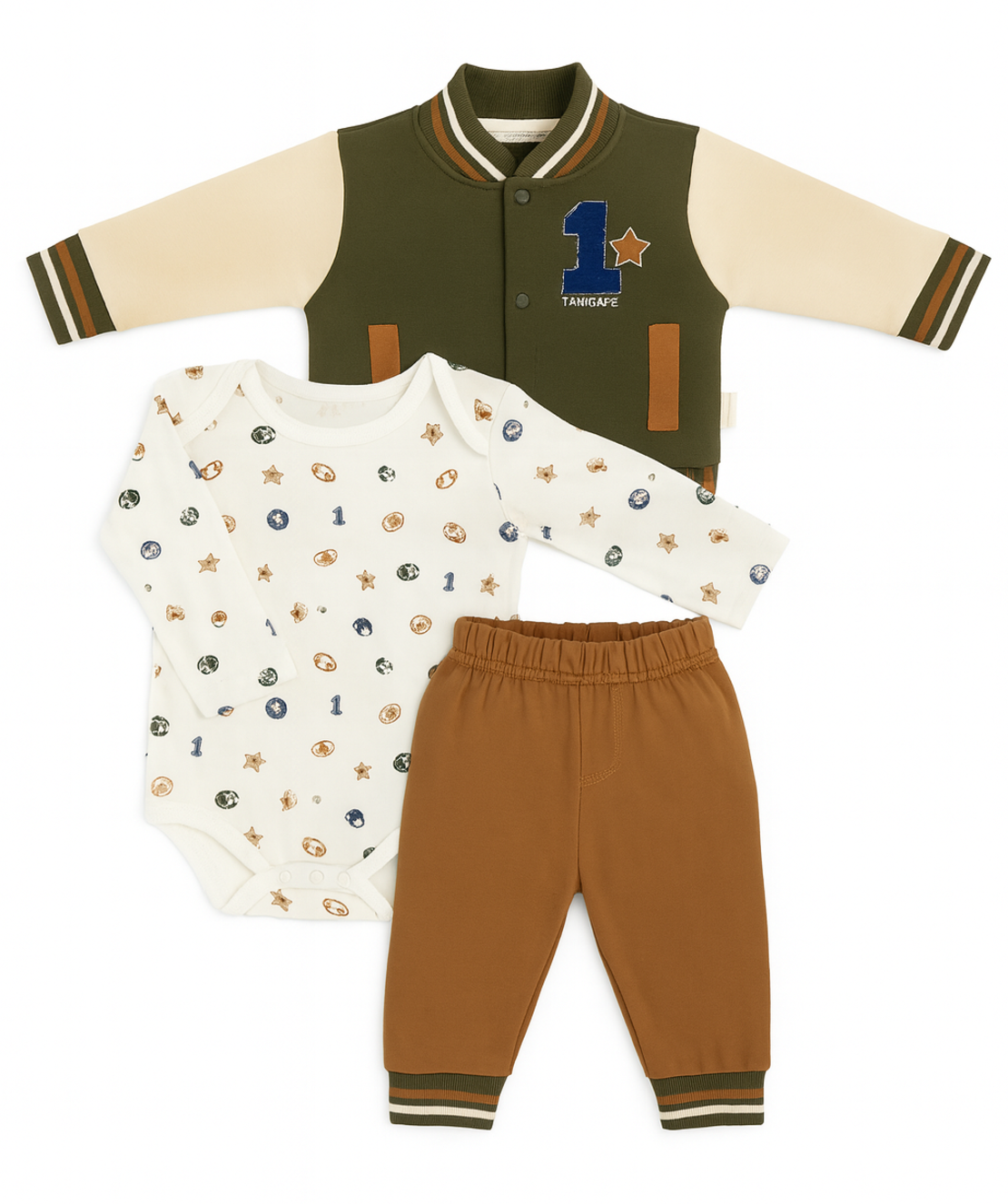 סט חליפה 3 חלקים 0-24M תינוקות בנים (ירוק זית)