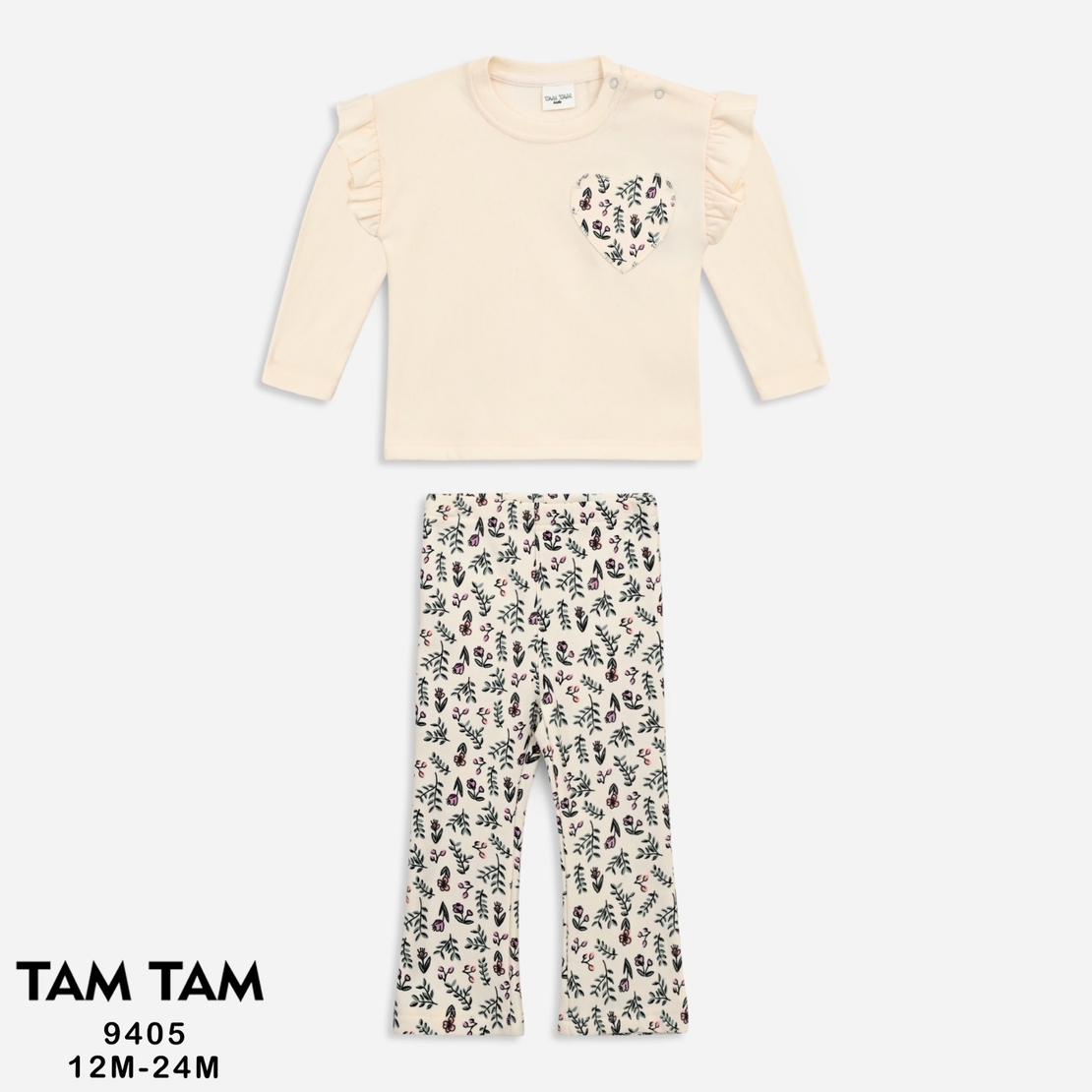 חליפה פוטר מדוגמת 12-24M תינוקות בנות (ורוד/שמנת)