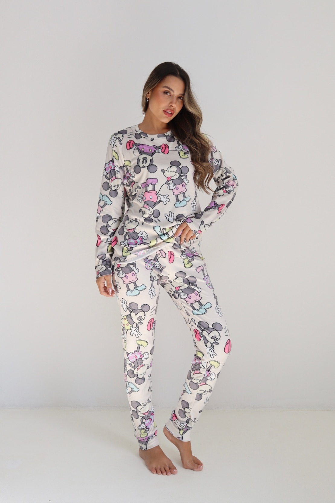 פיג'מה קטיפה DELTA מיקי מאוס שמנת XXL נשים