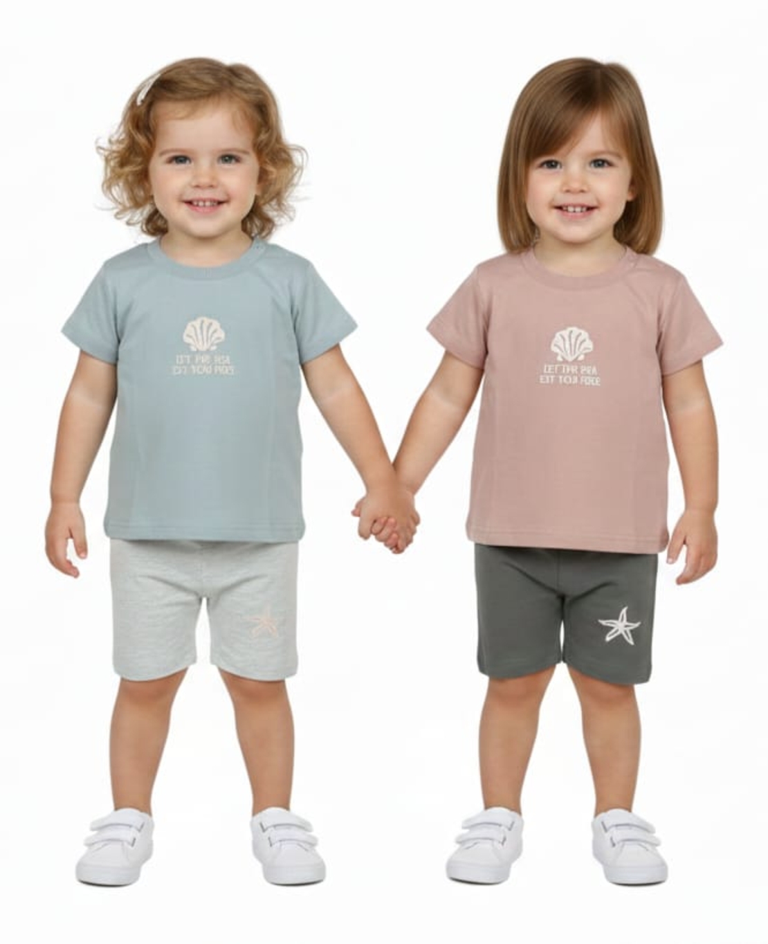 חליפה קיץ מדוגמת 6-24M תינוקות בנות (ורוד עתיק/תכלת)