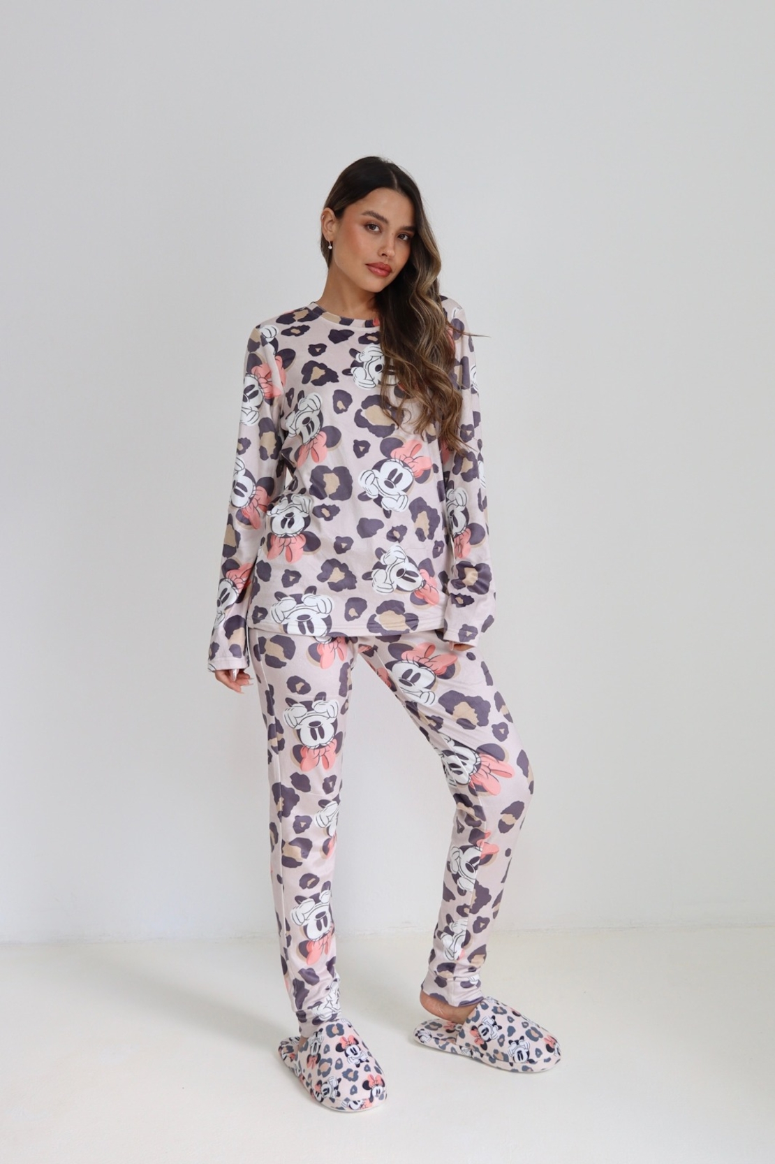 פיג'מה קטיפה DELTA מיני מאוס מנומר שמנת XS-XL נשים