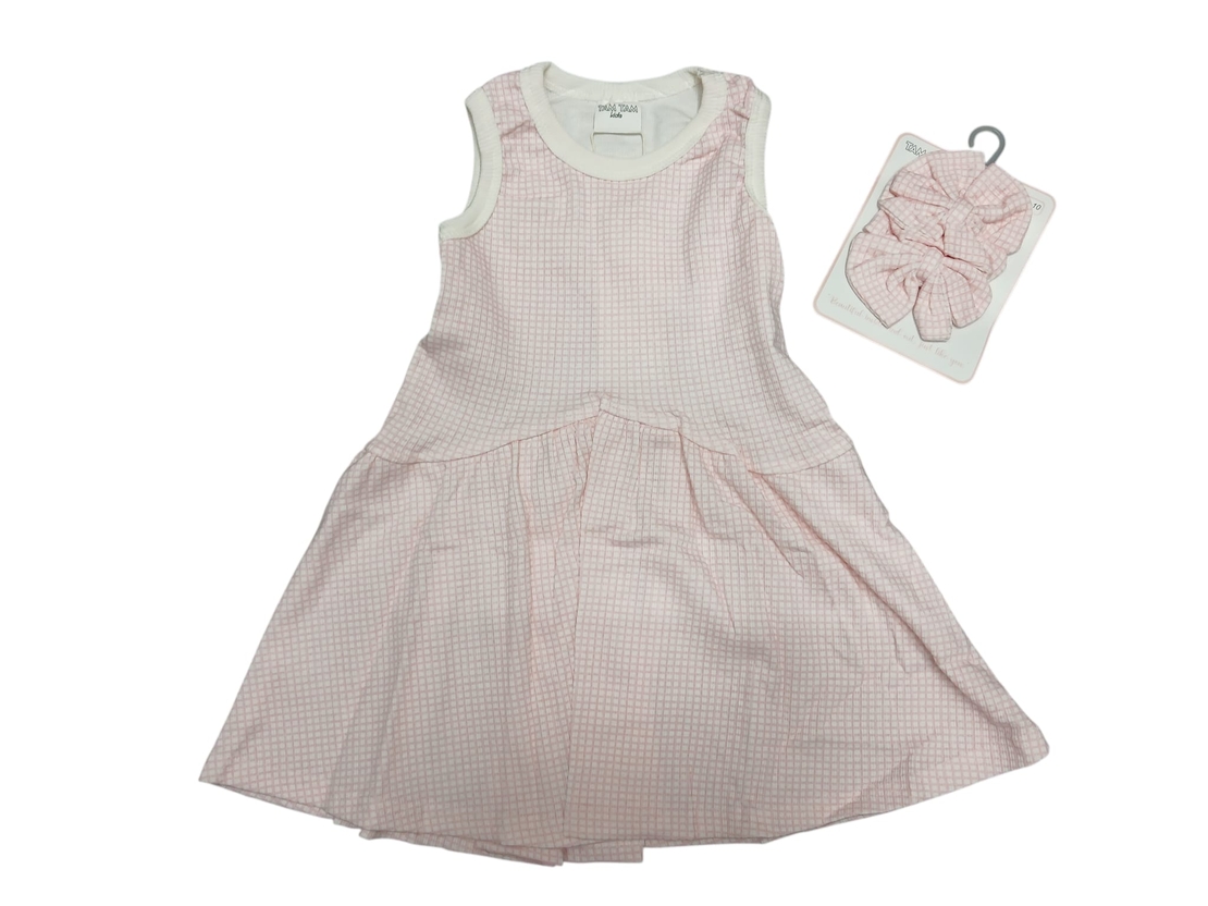 שמלה קיץ מדוגמת בד ריב 2-10 בנות (ורוד)