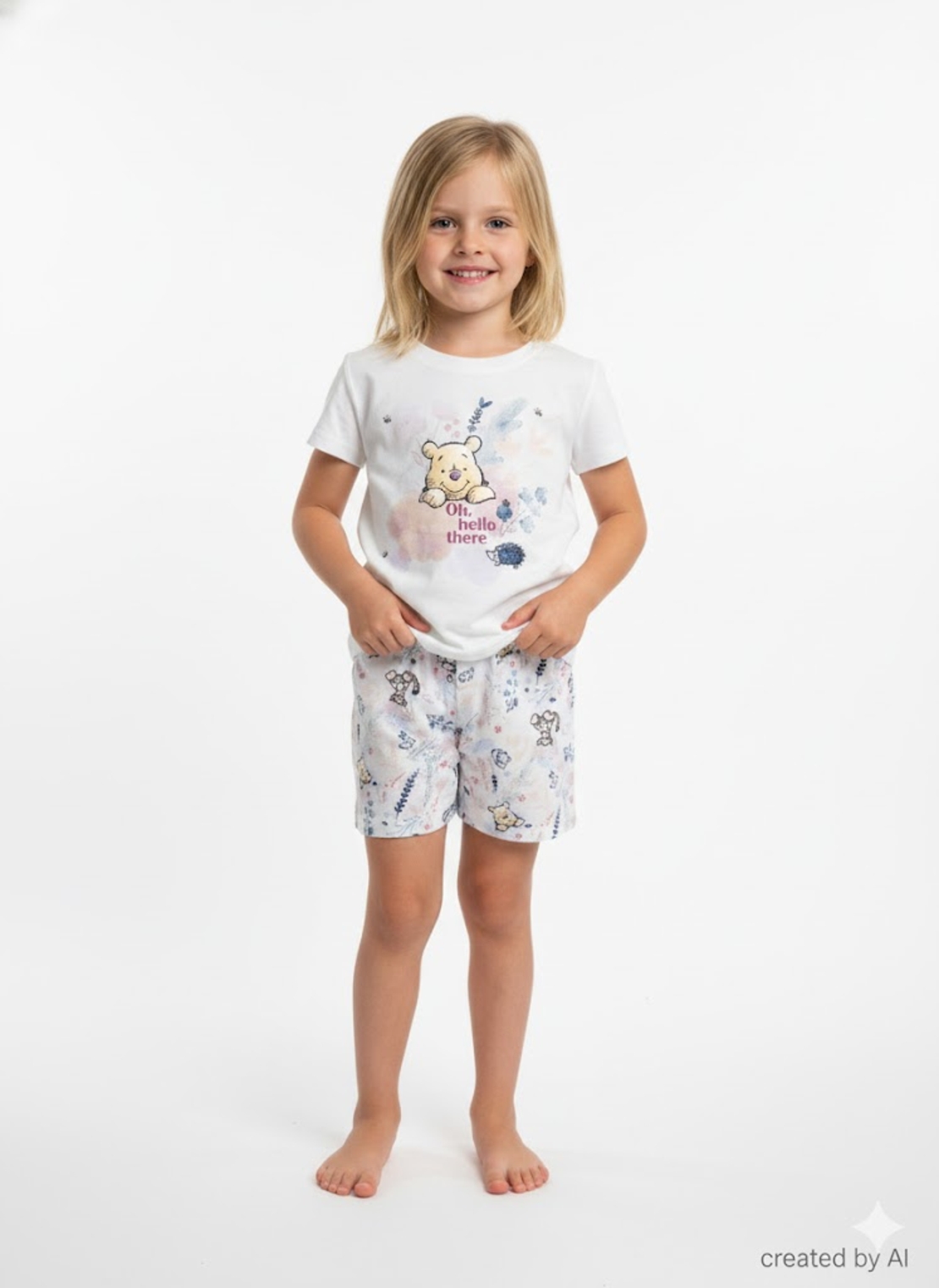 פיג'מה DELTA קיץ 2-12 בנות פו הדב לבן