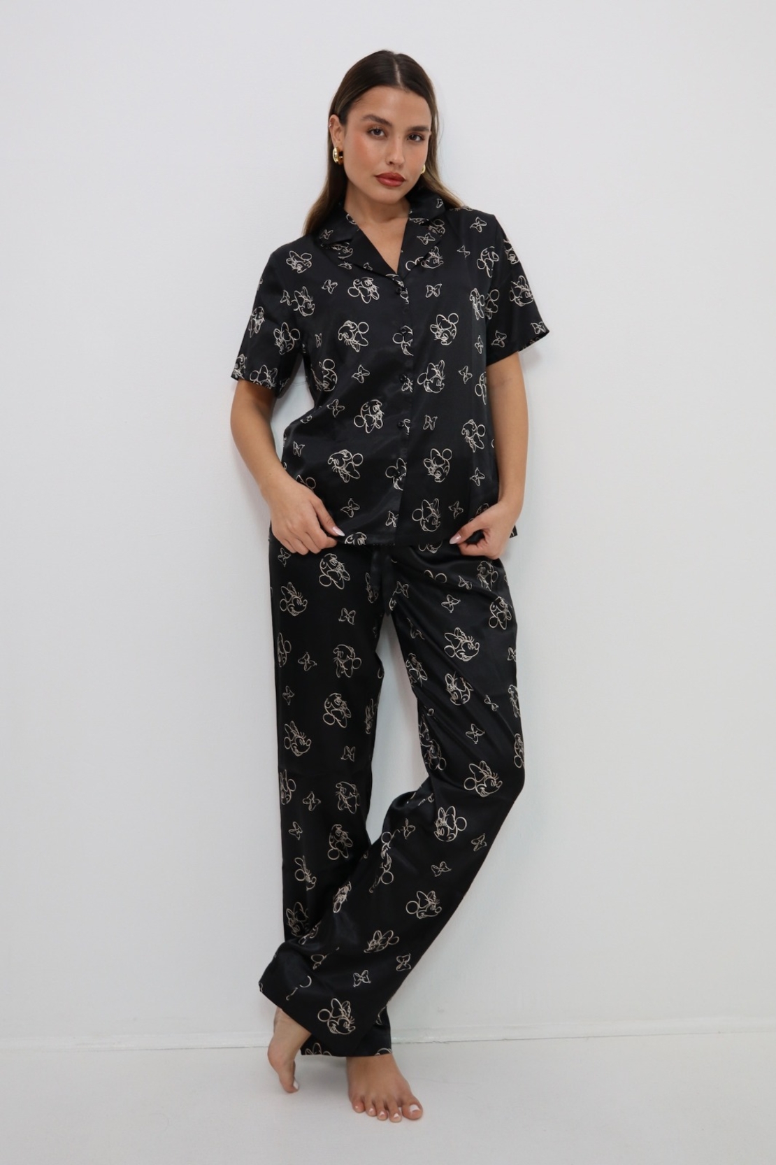 פיג'מה DELTA מכופתרת סאטן (S-XL) נשים מיני מאוס