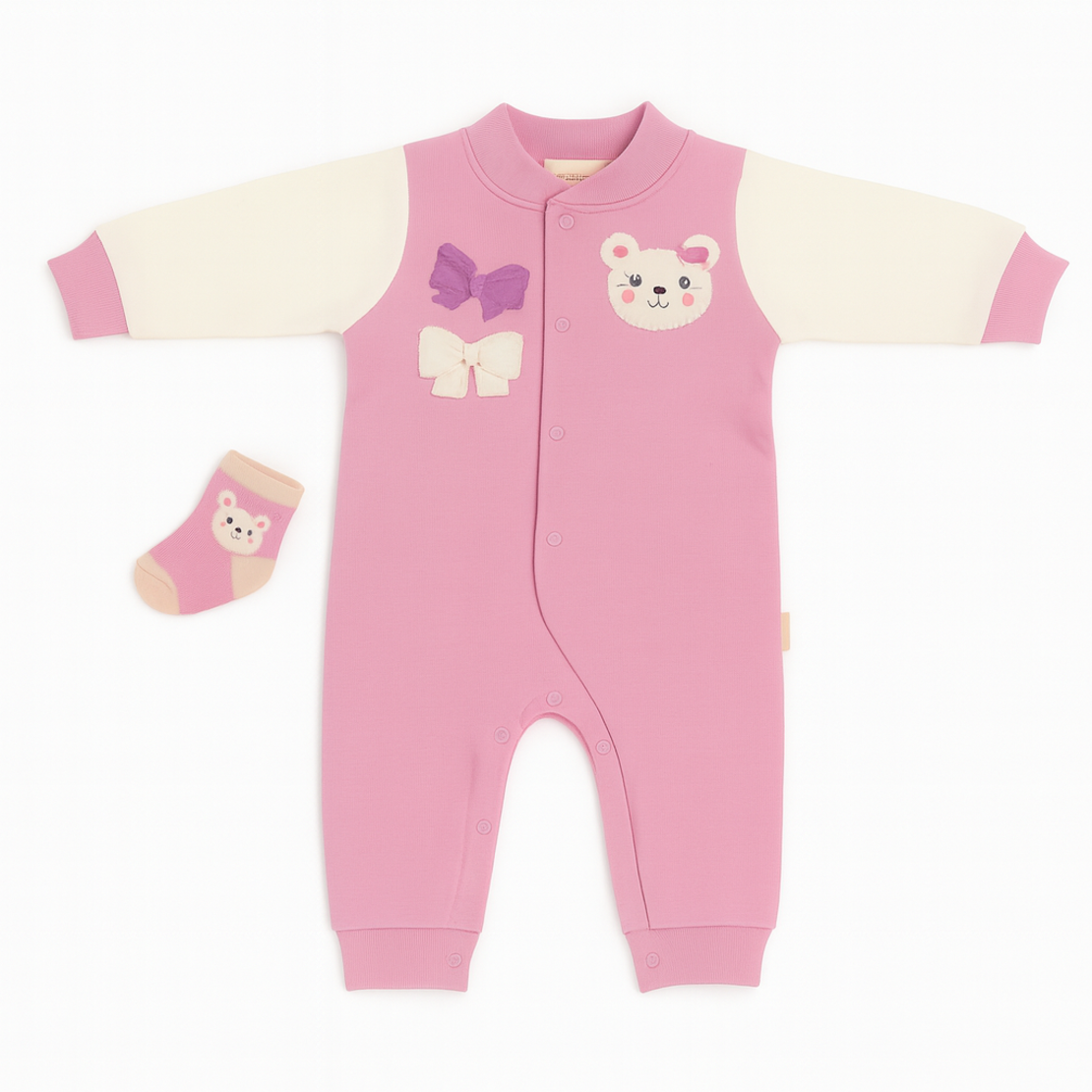 סט 2 חלקים אוברול וגרביים 0-9M תינוקות בנות (ורוד)