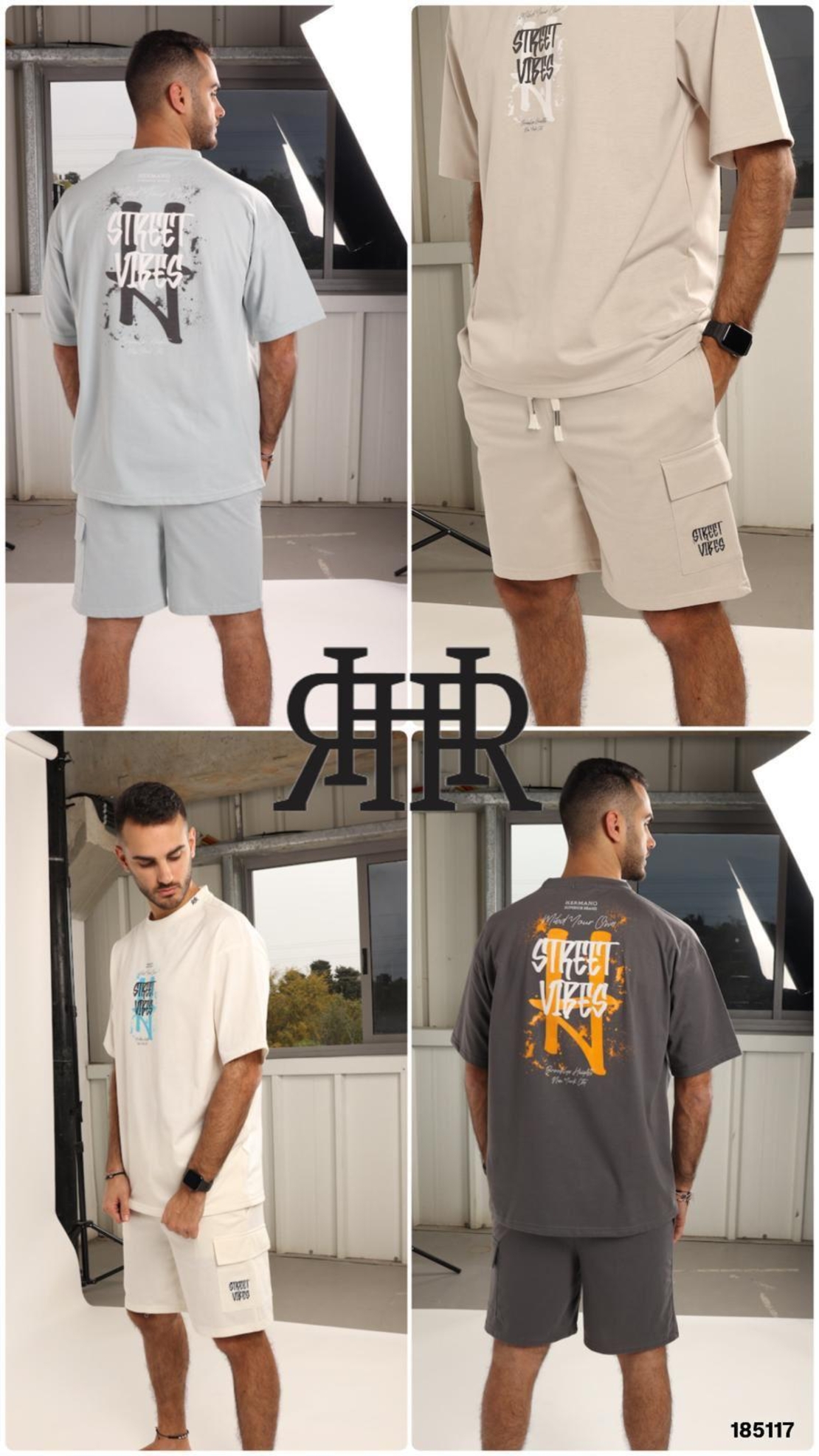 חליפה מדוגמת S-XXL גבר (אפור/אופוויט/שמנת/מנטה)