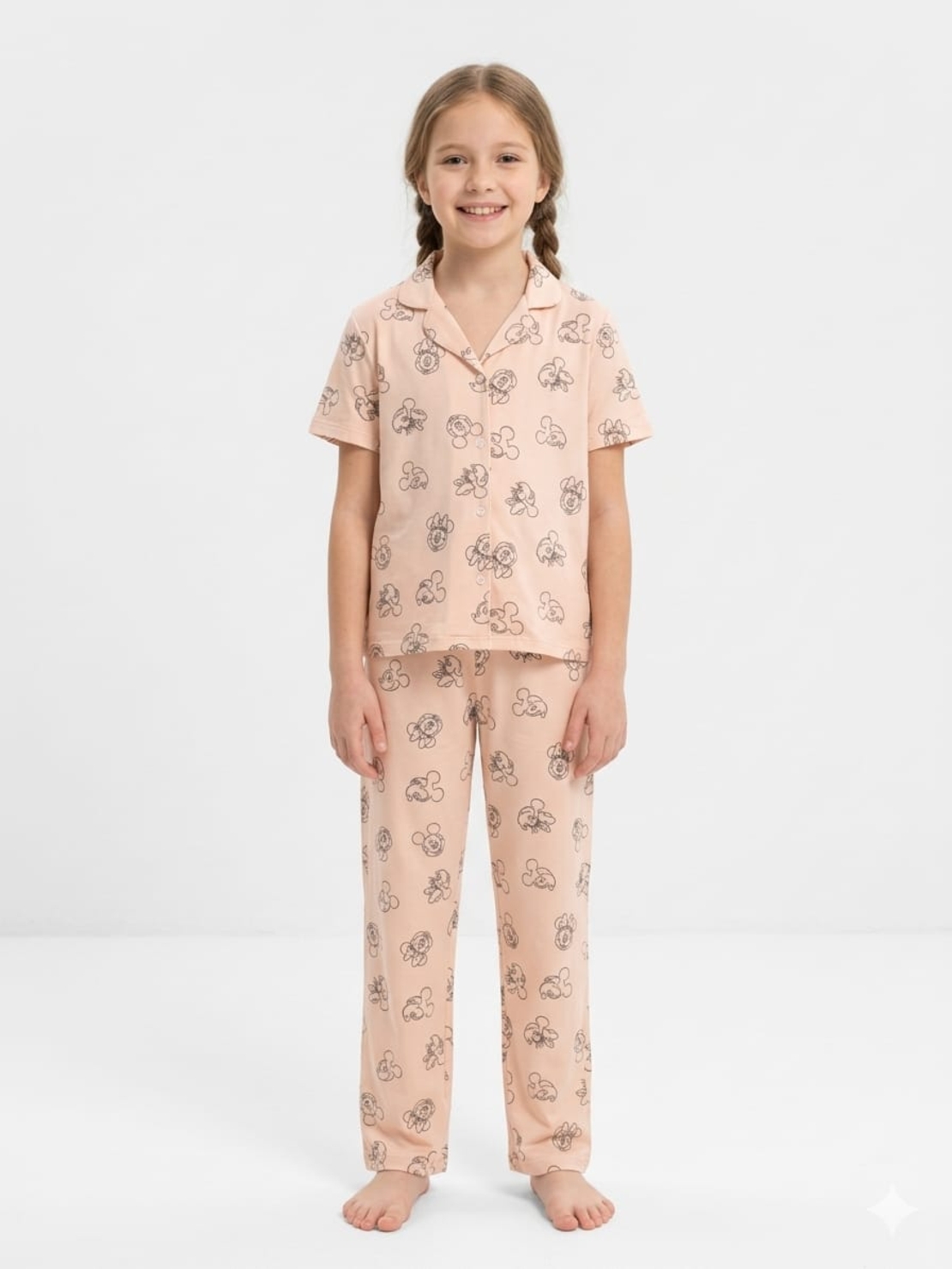 פיג'מה DELTA שרוול קצר מכנס ארוך מכופתרת 12-18 בנות מיני מאוס ורוד