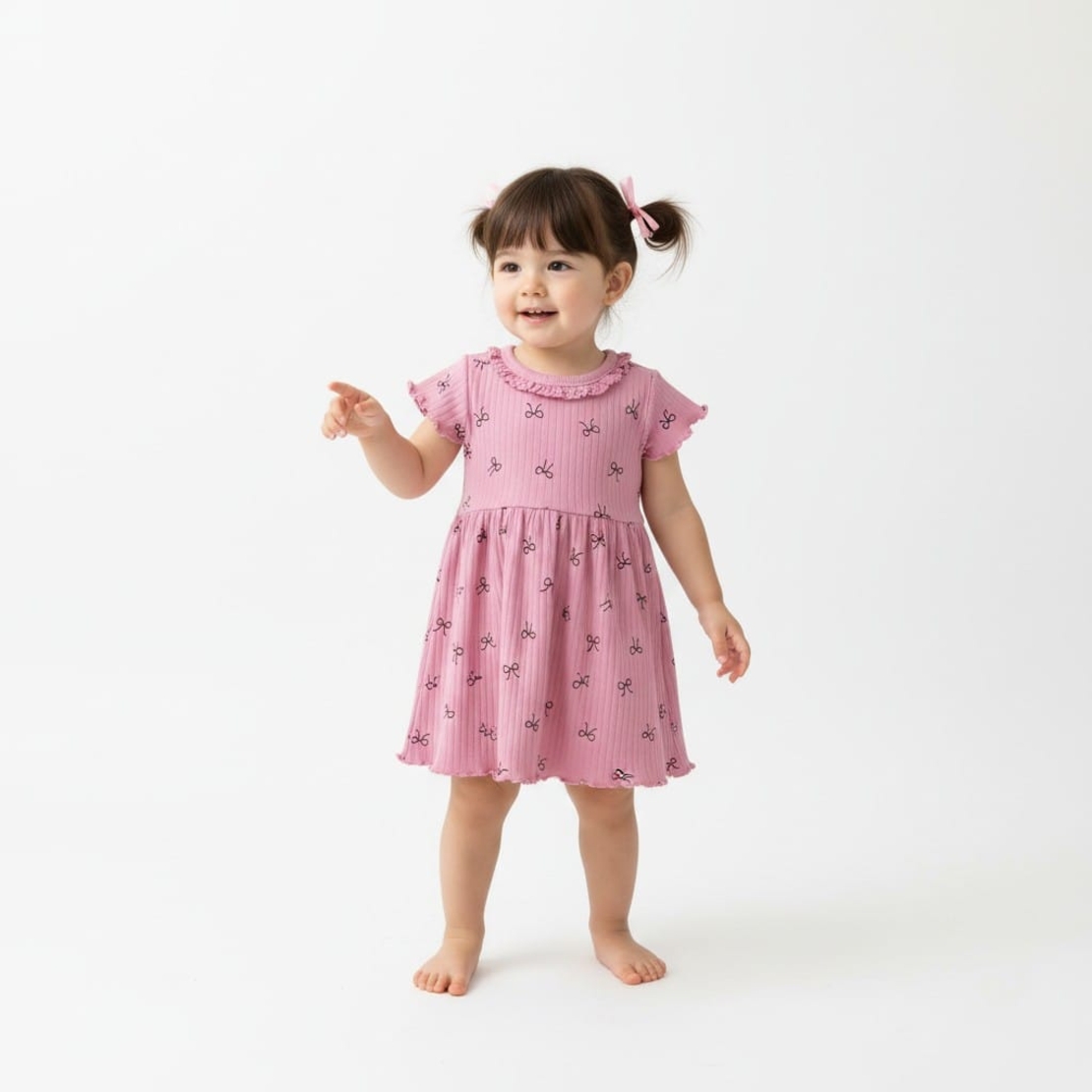 שמלה קיץ בד ריב 6-24M תינוקות בנות (ורוד/ורוד בהיר)