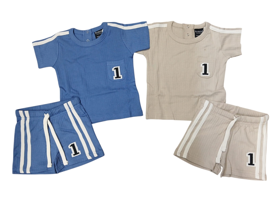 חליפה קיץ מדוגמת בד ריב 6-24M בנים (כחול/אופוויט)