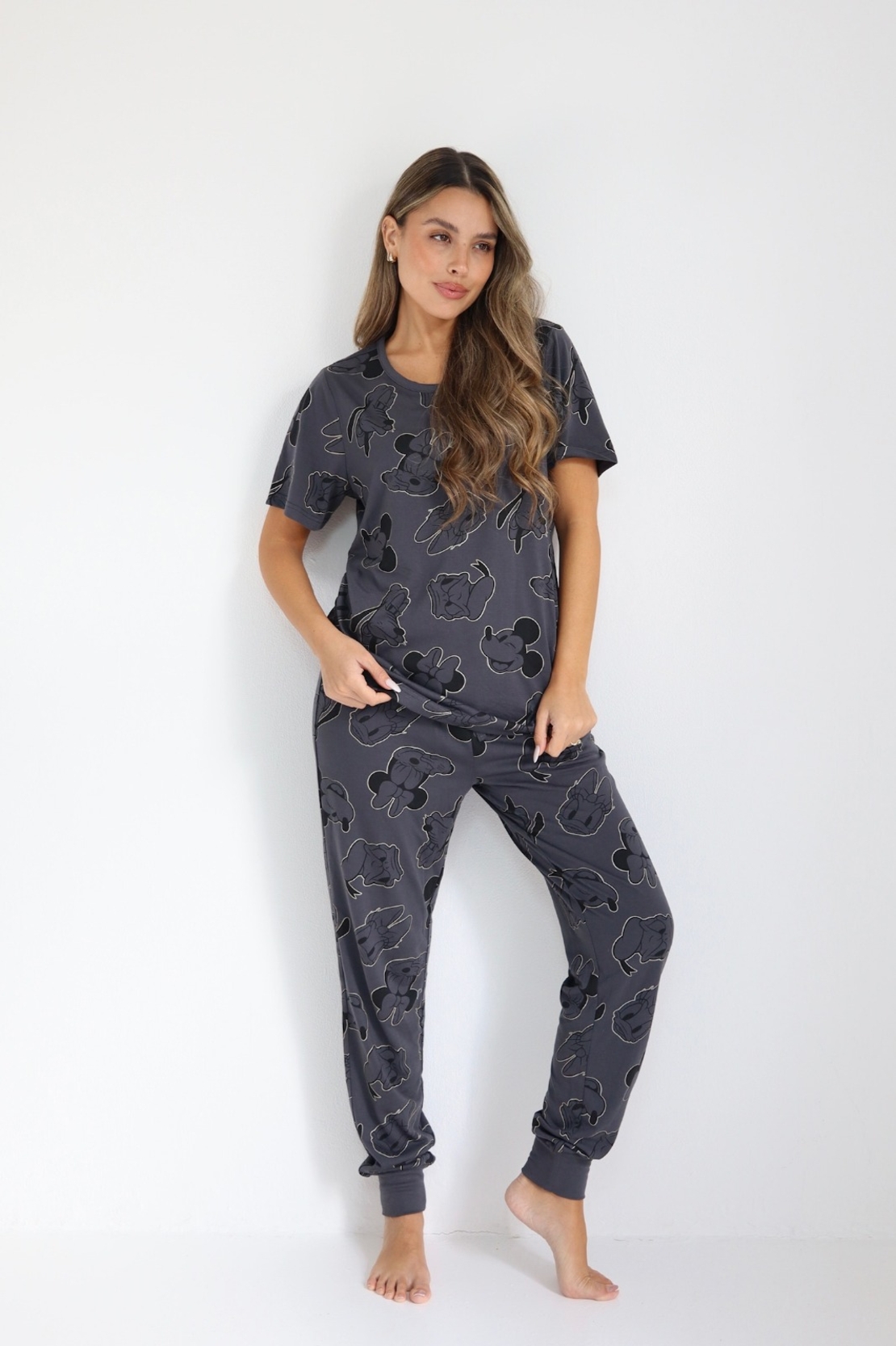 פיג'מה DELTA שרוול קצר מכנס ארוך XS-XL נשים מיקי מאוס אפור