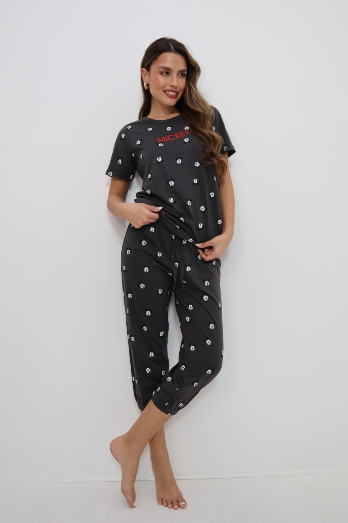 פיג'מה מכנס 7/8 DELTA נשים (2XL-3XL) מיקי מאוס אפור כהה