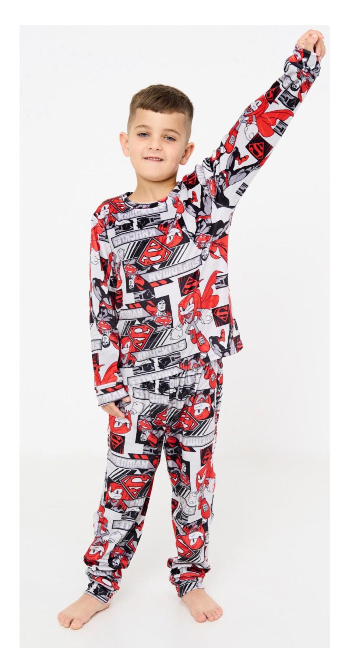 פיג'מה קטיפה GOLF בנים 4-10 סוניק/סופרמן אדום