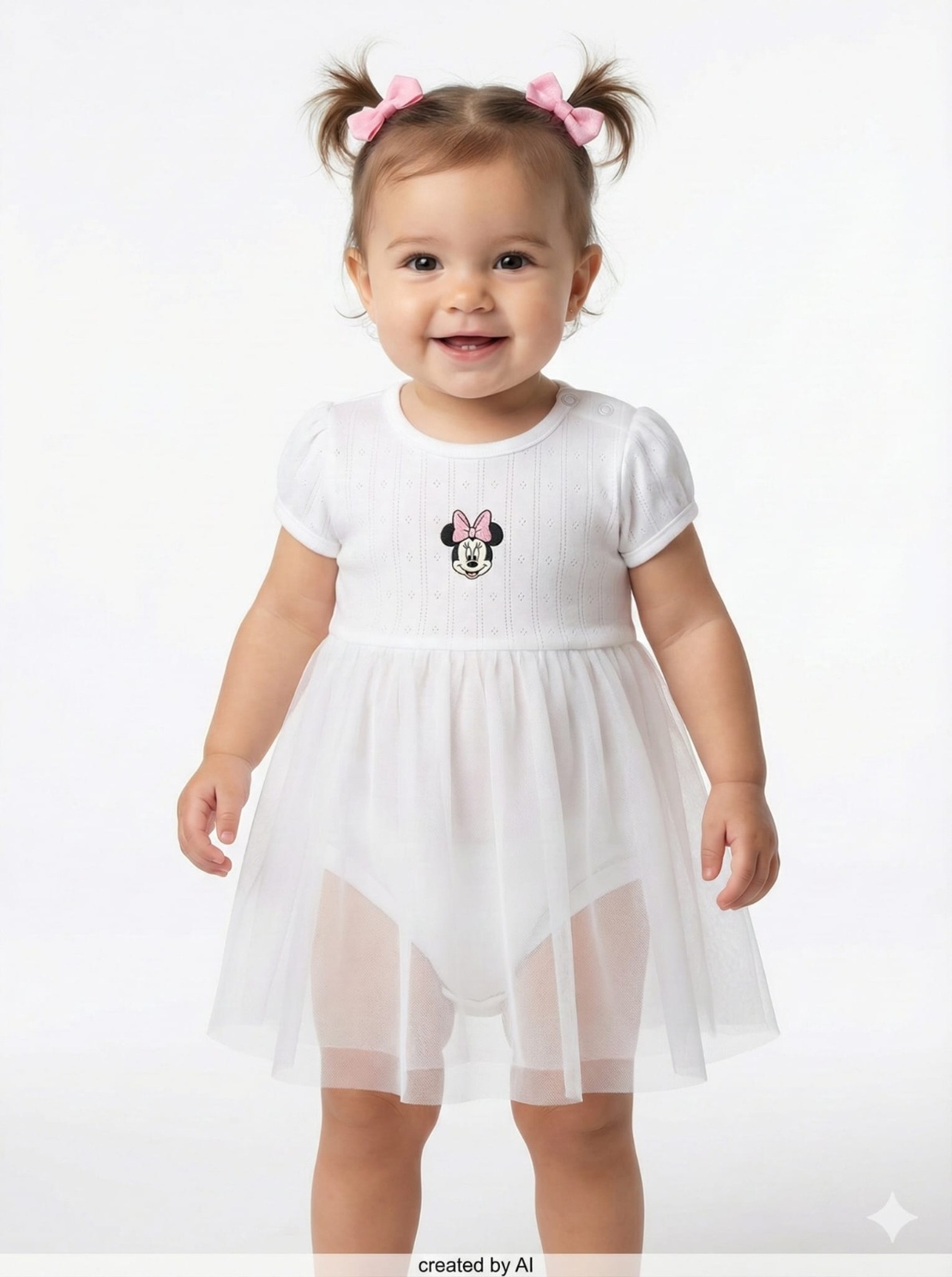 שמלה בגד גוף שילוב טול DELTA קיץ 3-24M תינוקות בנות מיני מאוס לבן