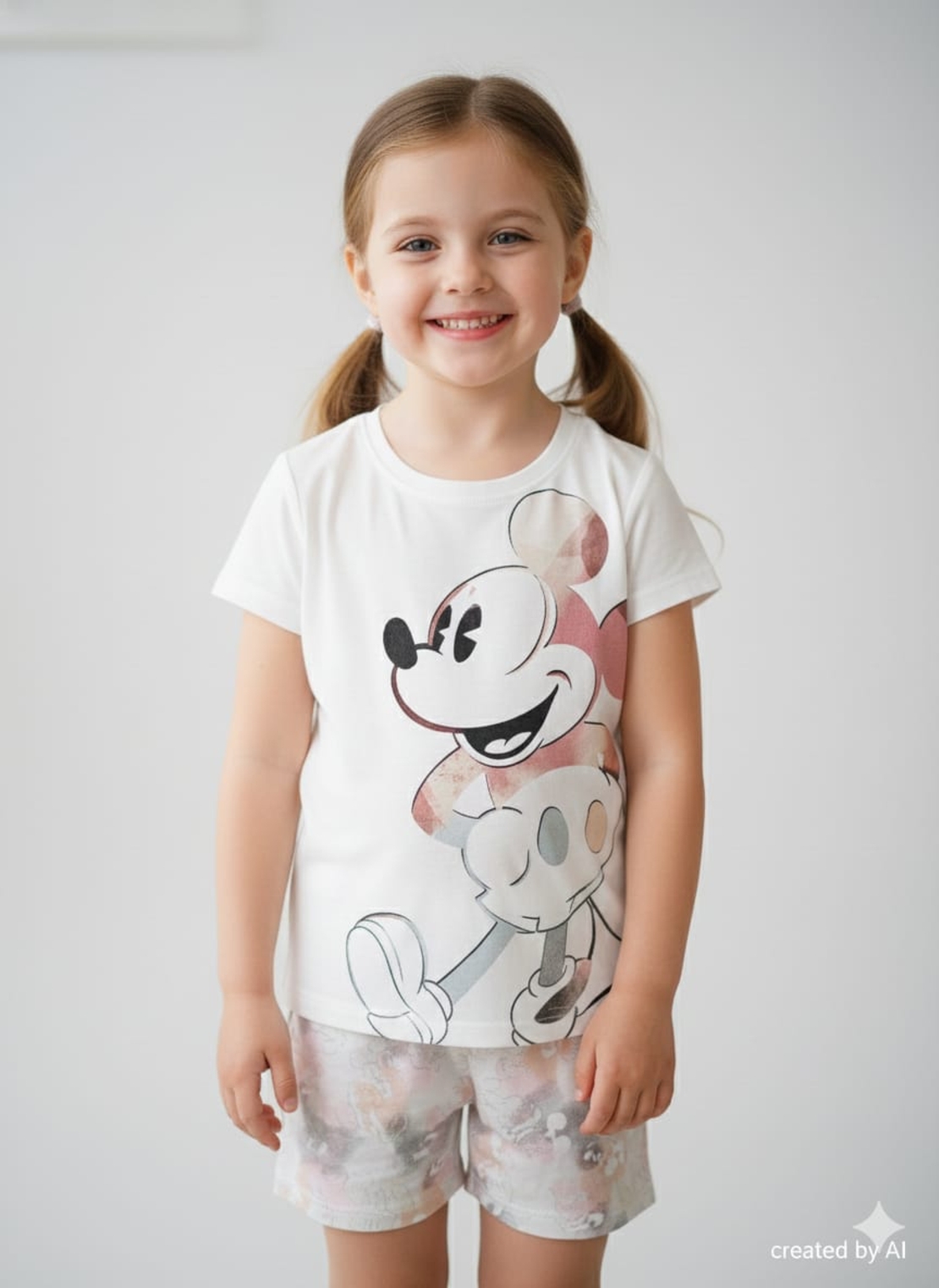 פיג'מה DELTA קיץ 2-12 בנות מיקי מאוס שמנת