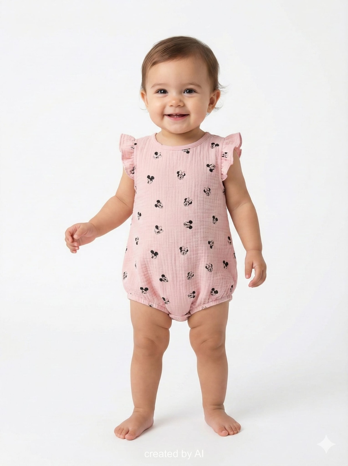 אוברול קיץ בד טטרה DELTA תינוקות 3-24M מיני מאוס ורוד