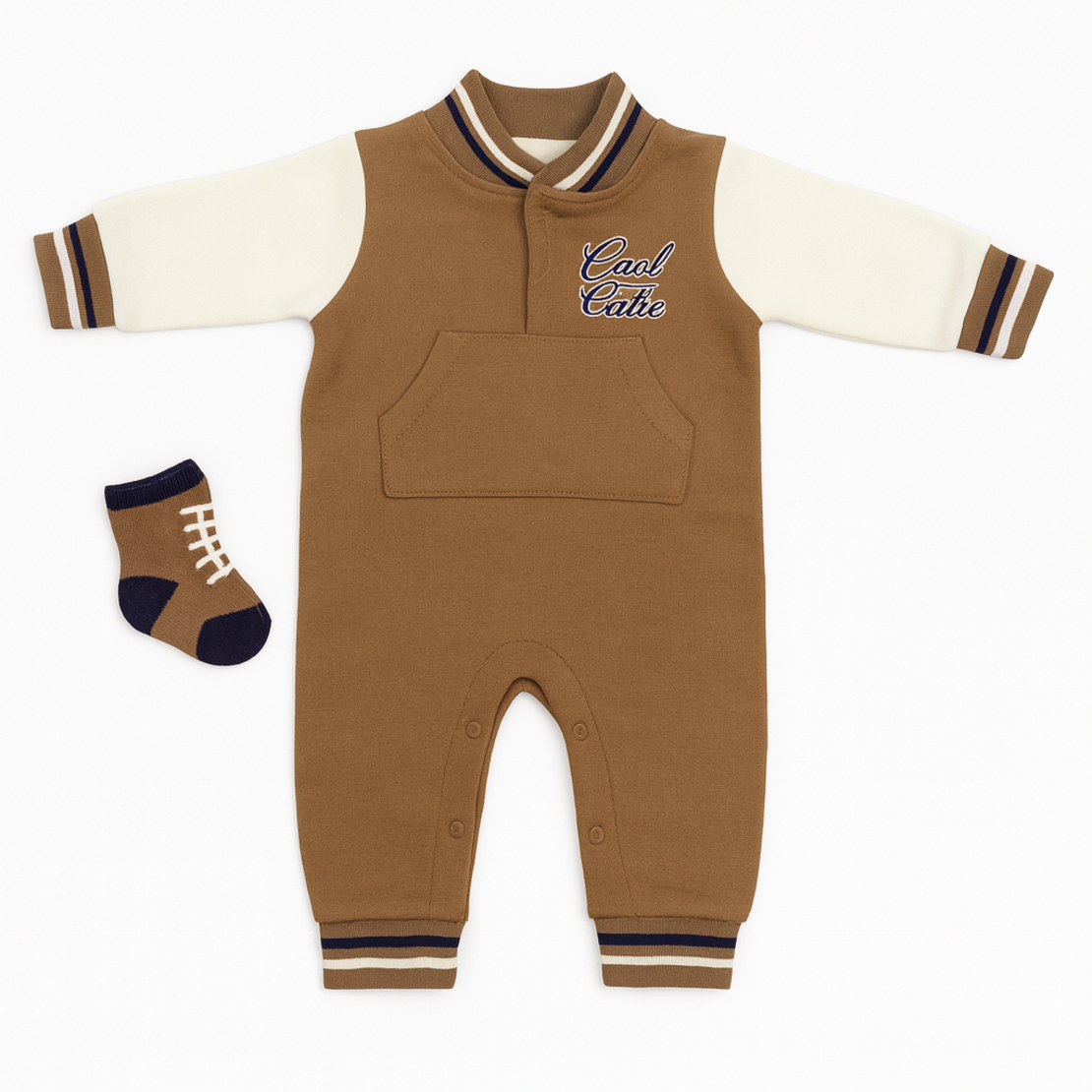 סט 2 חלקים אוברול וגרביים 0-9M תינוקות בנים (חום)