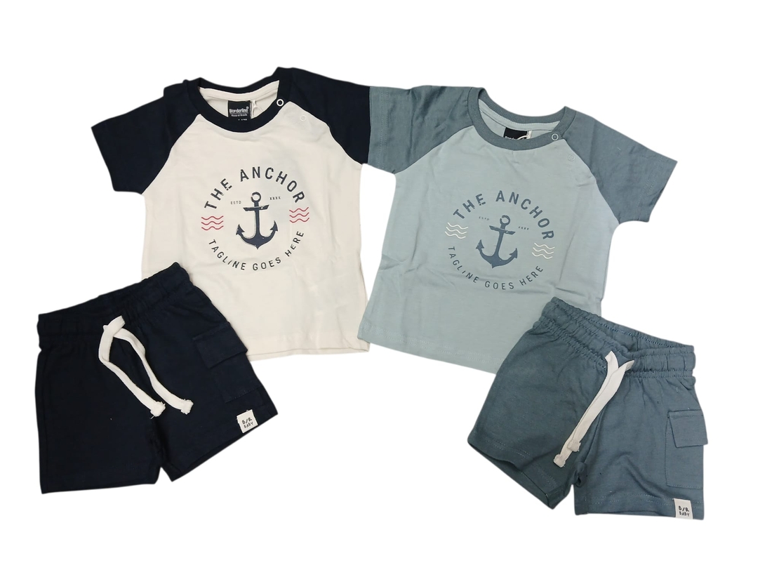 חליפה קיץ מדוגמת 6-24M תינוקות בנים (תכלת/לבן)