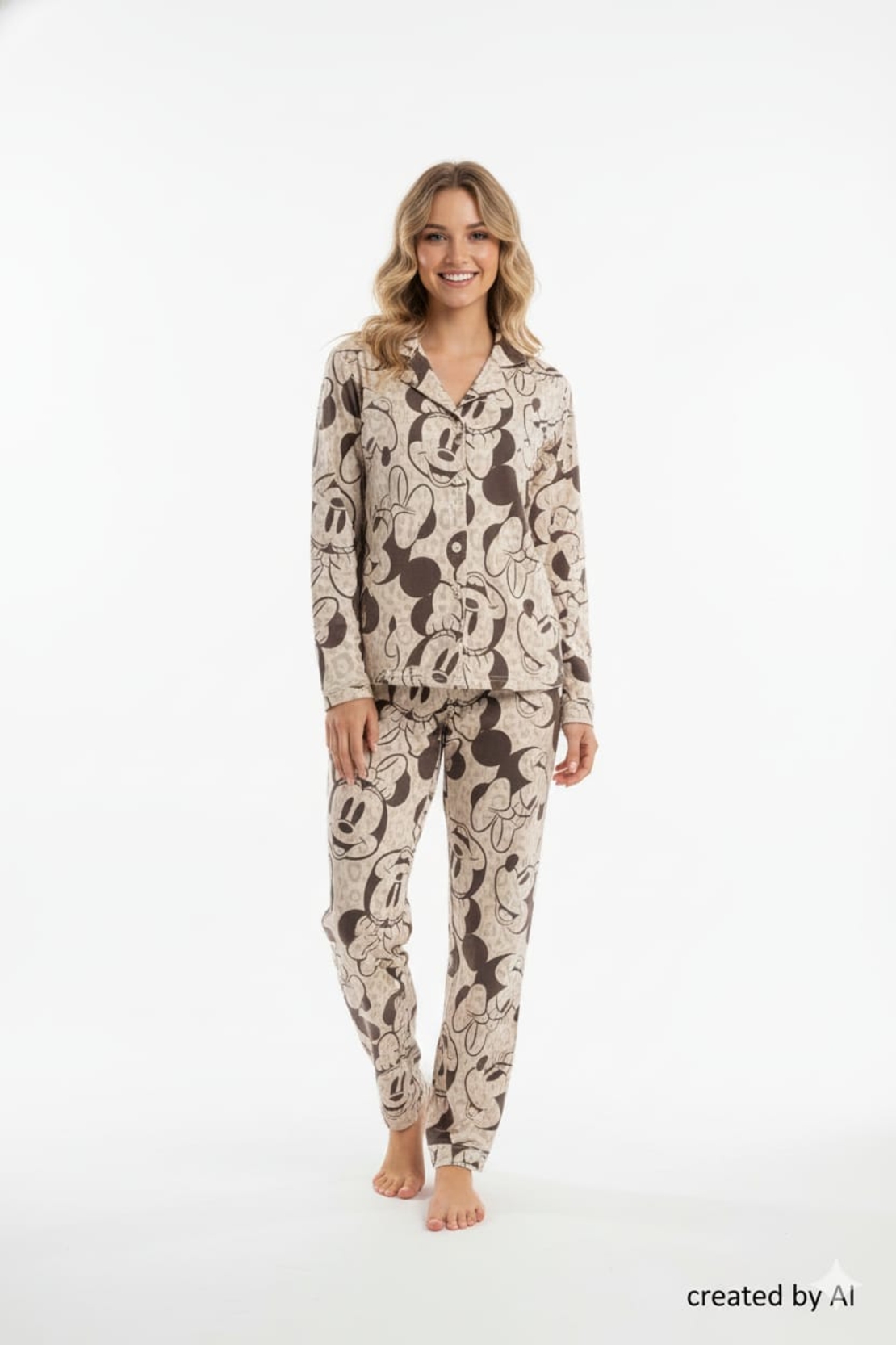 פיג'מה מכופתרת DELTA מיני מאוס מנומר S-XL נשים