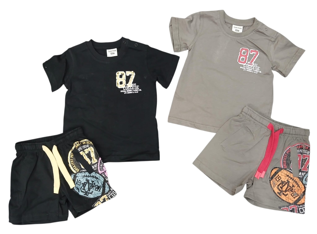 חליפה קיץ מדוגמת 12-24M תינוקות בנים (שחור/אפור)