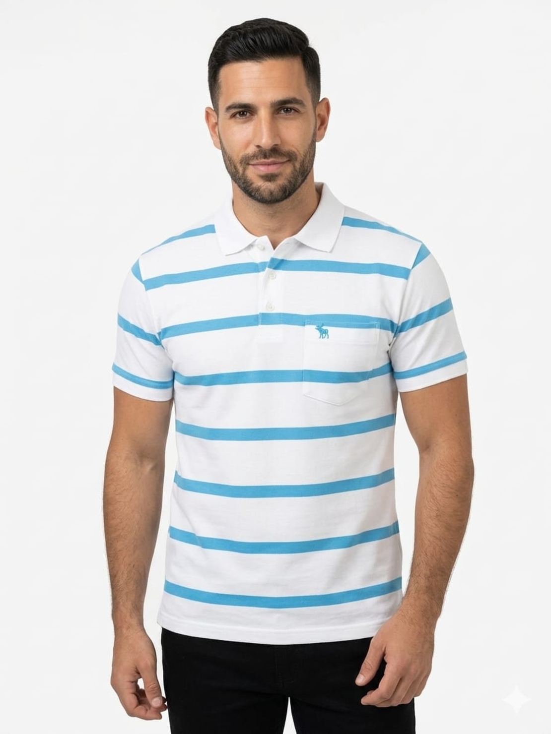 חולצה פולו פסים גבר M-3XL (לבן)