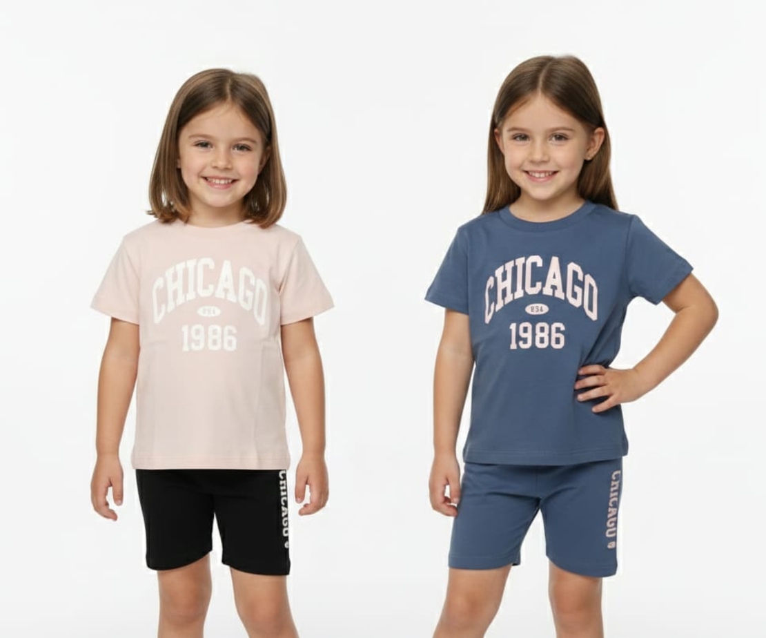 חליפה קיץ מדוגמת 2-10 בנות (כחול/ורוד)