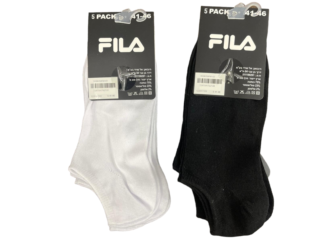 מארז 5 זוגות גרביים FILA קרסוליות נמוכות  41-46 גבר (שחור/לבן)
