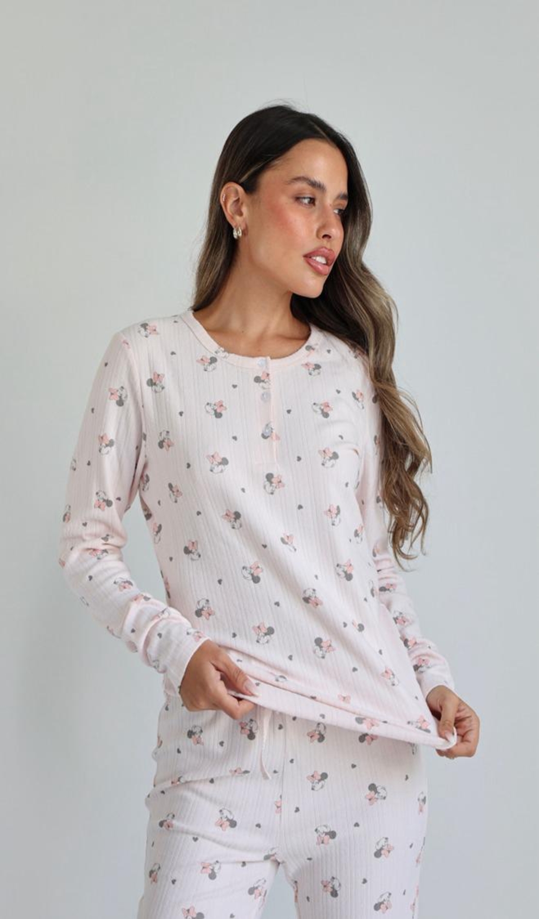 פיג'מה מעבר פלנל דק DELTA נשים S-XL מיני מאוס ורוד