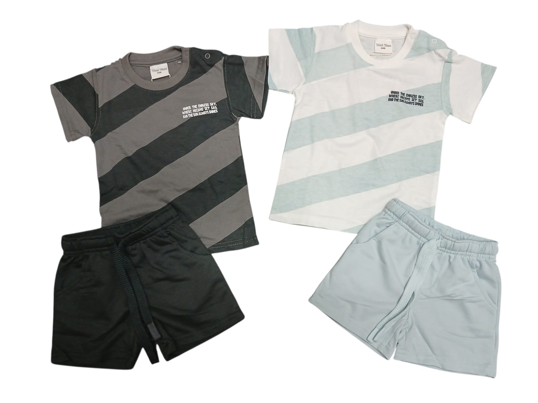 חליפה קיץ מדוגמת 12-24M תינוקות בנים (תכלת/אפור)