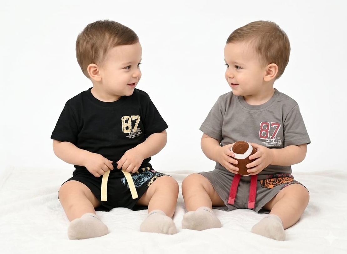 חליפה קיץ מדוגמת 12-24M תינוקות בנים (שחור/אפור)