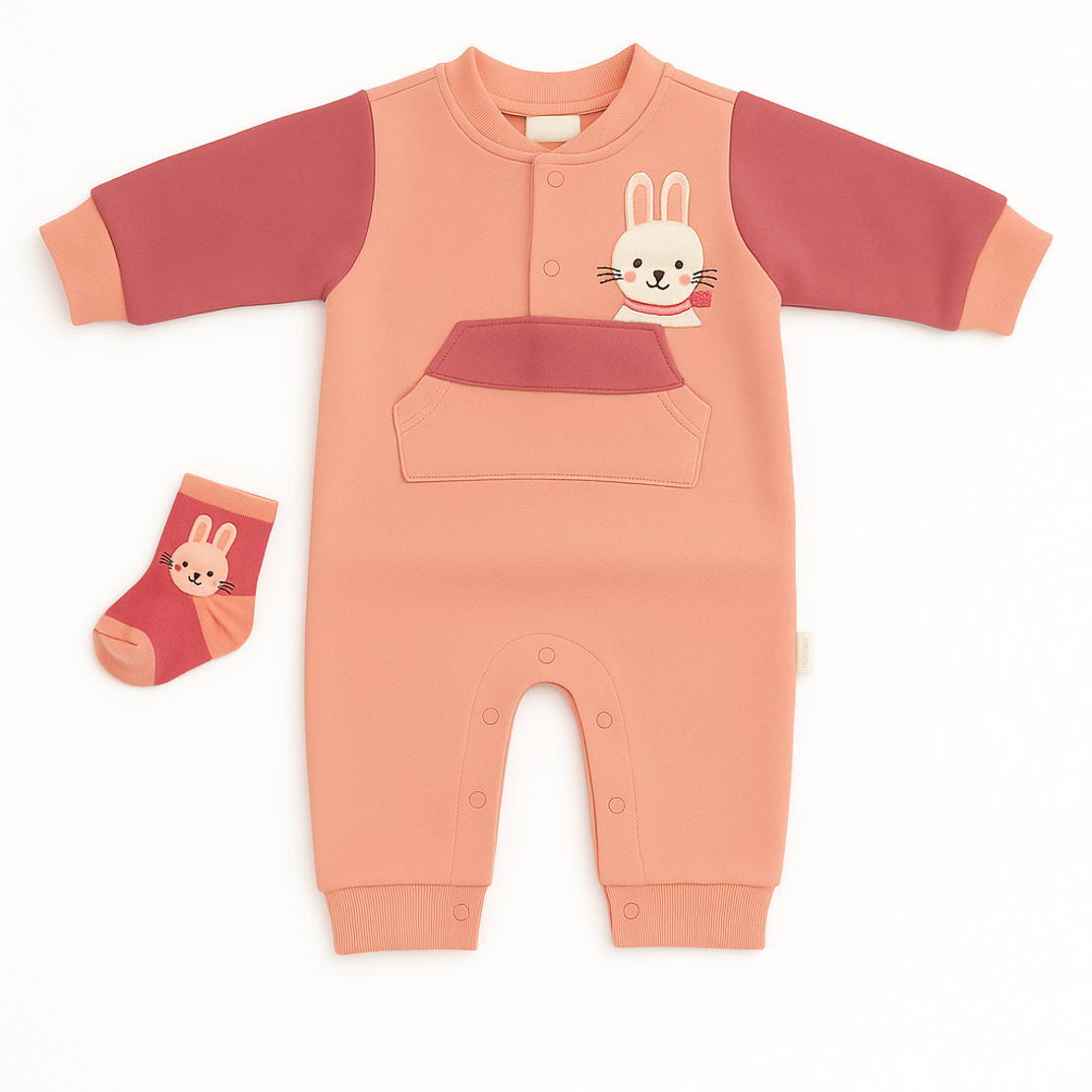 סט 2 חלקים אוברול וגרביים 0-9M תינוקות בנות (אפרסק)