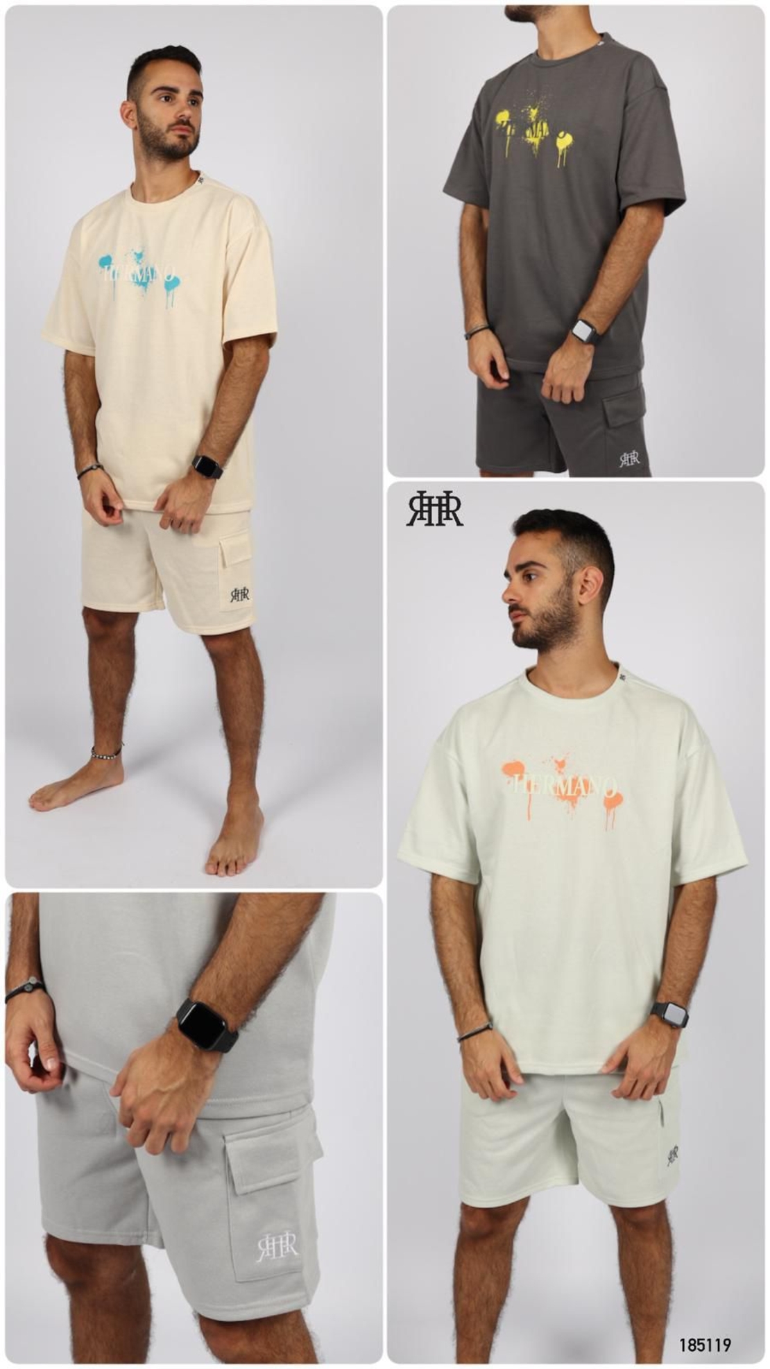 חליפה קיץ מדוגמת S-XXL גבר (אפור/ירוק/שמנת)