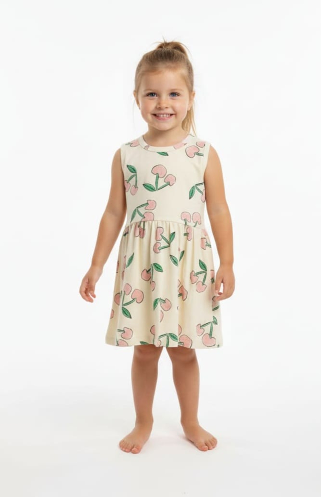 שמלה קיץ מדוגמת בד ריב 2-10 בנות (צהוב)