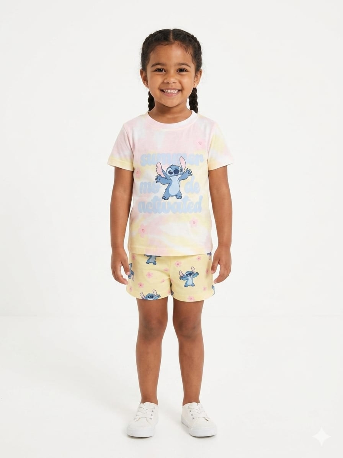 פיג'מה דיסני קיץ 2-10 בנות סטיץ' צהוב