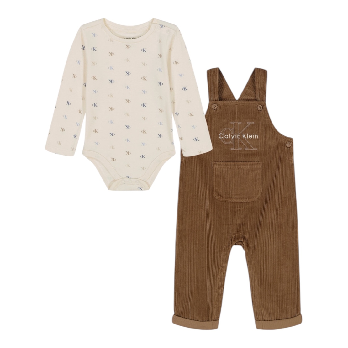 אוברול Calvin Klein חום קורדרוי ובגד גוף לבן