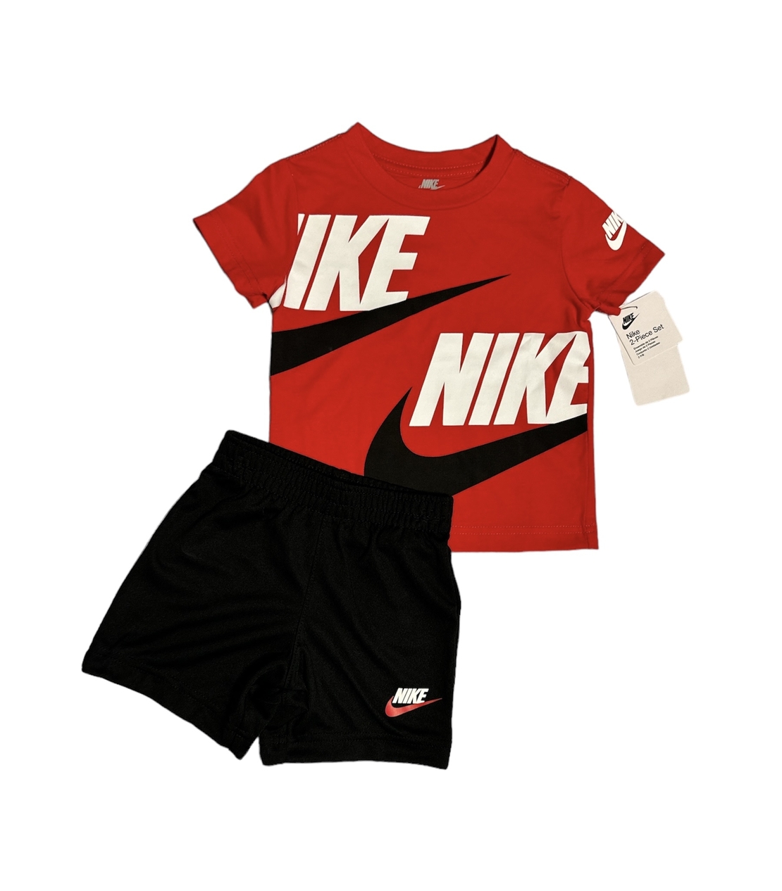חליפת מכנס NIKE אדום מכנס שחור לוגו בגדול בשחור לבן