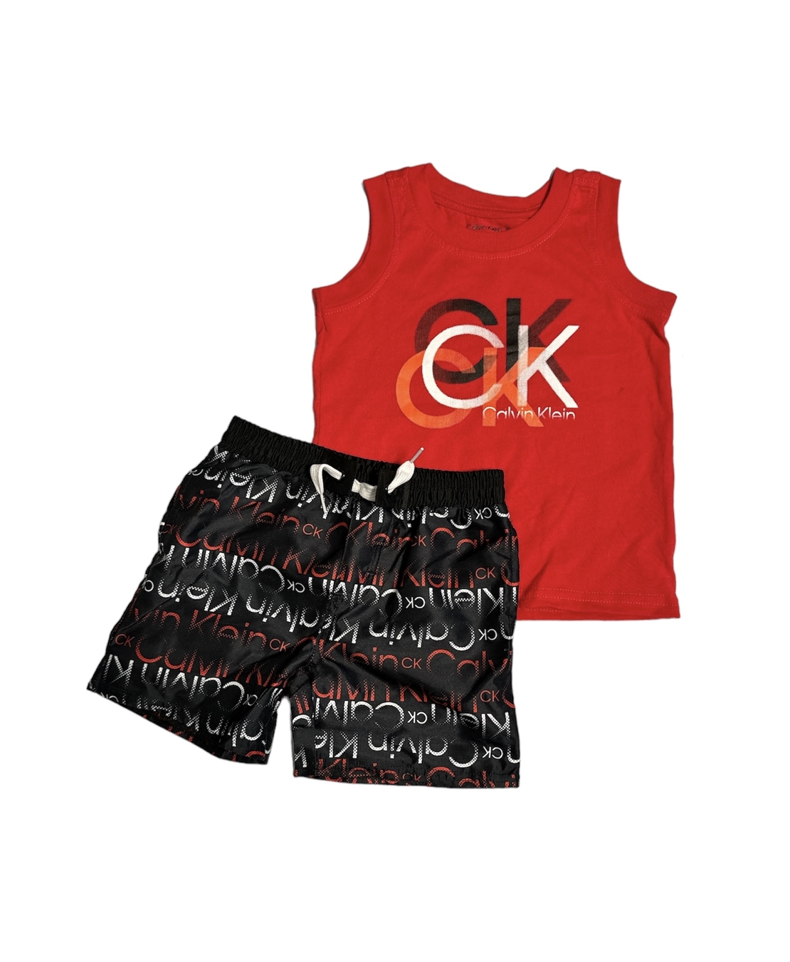 חליפת מכנס Calvin klein גופייה אדומה מכנס שחור לוגו לאורכו