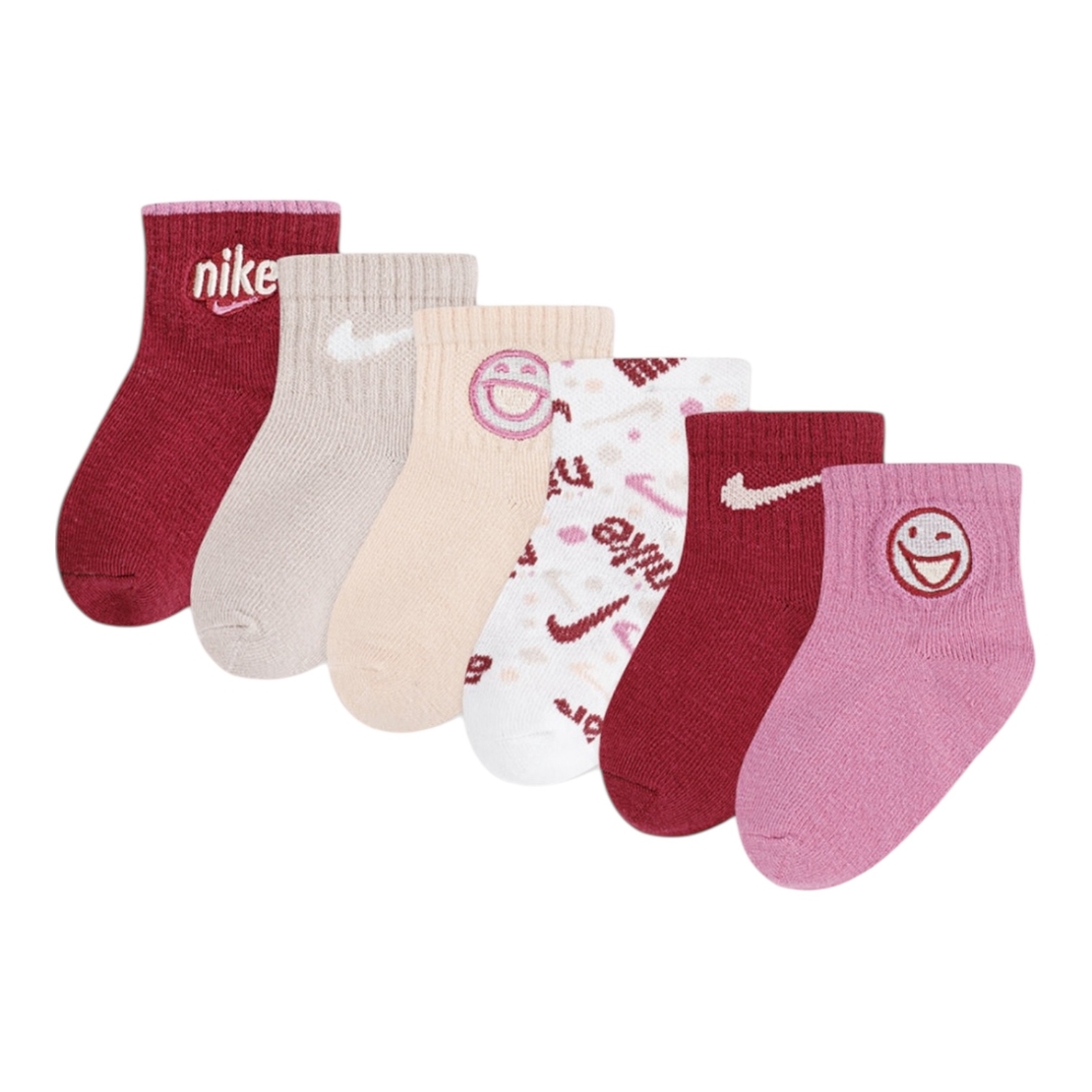 מארז 6 זוגות גרביים Nike סמיילי ורוד אדום מידה 12-24 חודשים