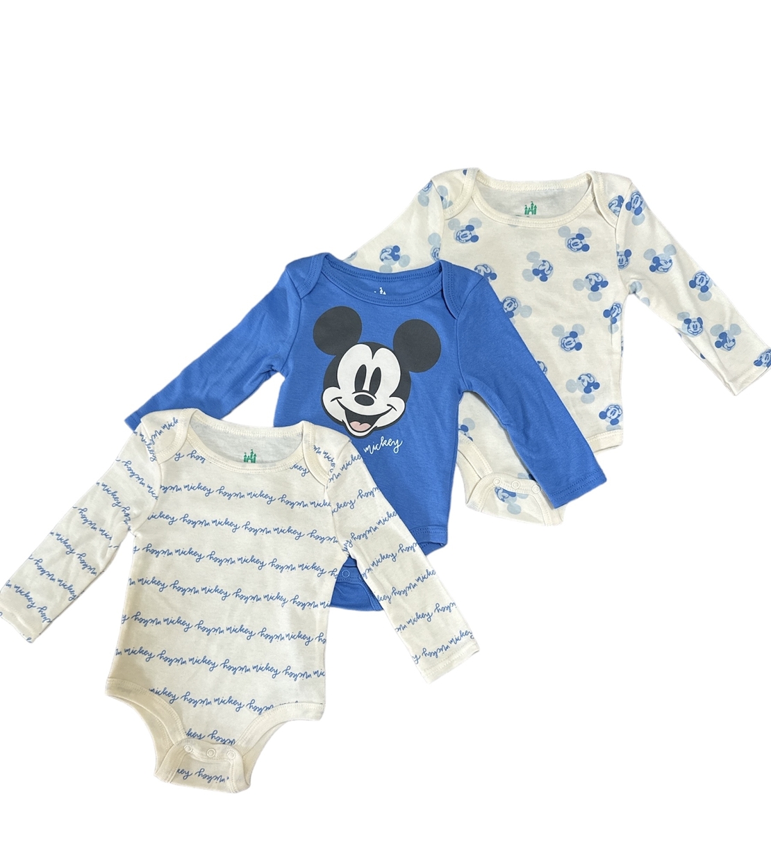 מארז 3 בגדי גוף Disney מיקי מאוס שרוול ארוך קרם כחול ים