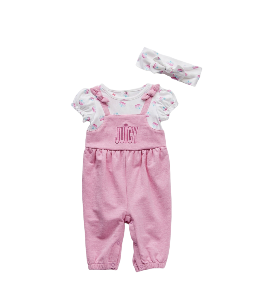 אוברול ורוד בייבי פרחוני juicy couture  וסרט לשיער תואם