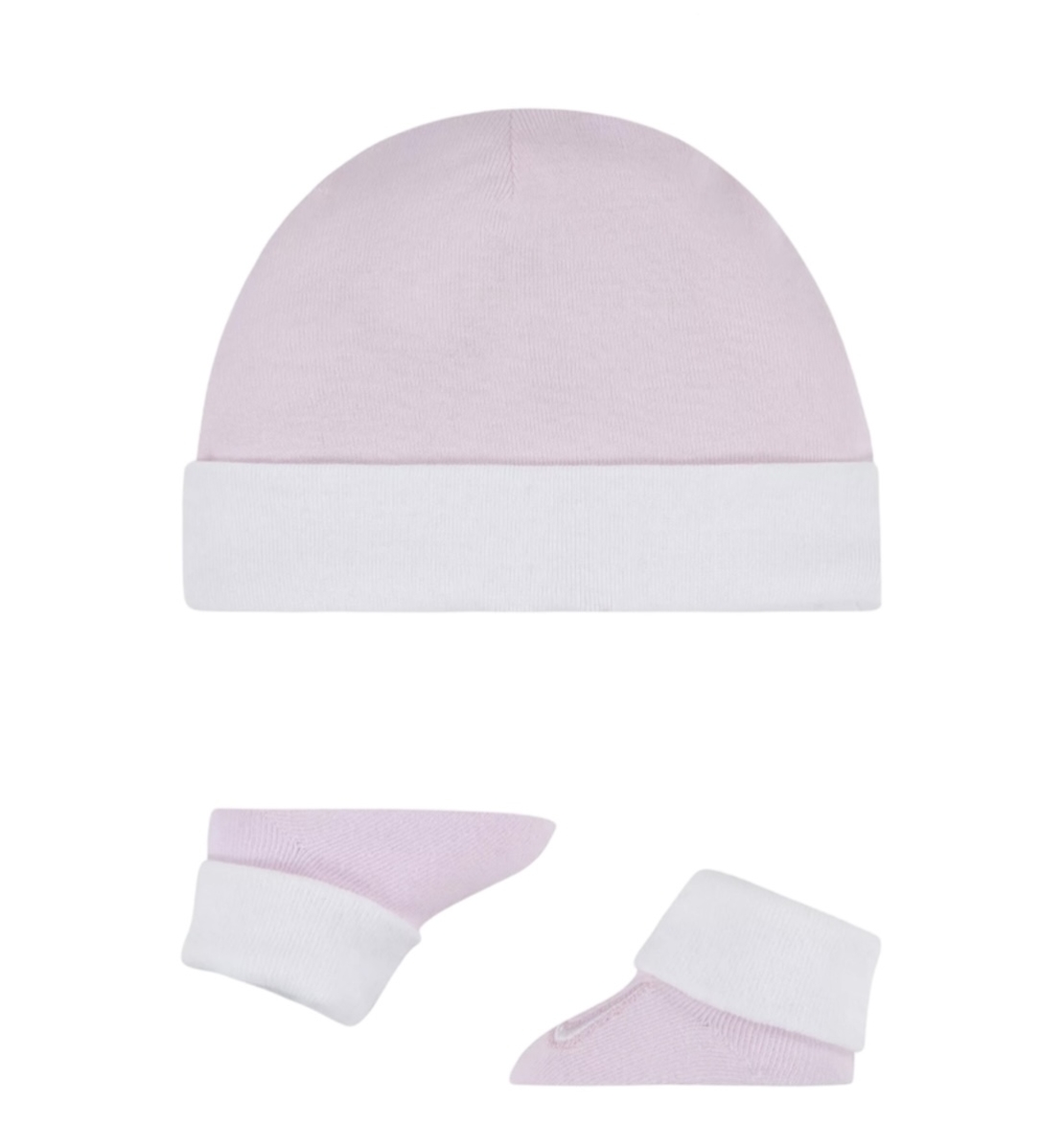 מארז כובע ונעליים NIKE ורוד בייבי לבן וי במרכז בלבן מידה 0-6 חודשים