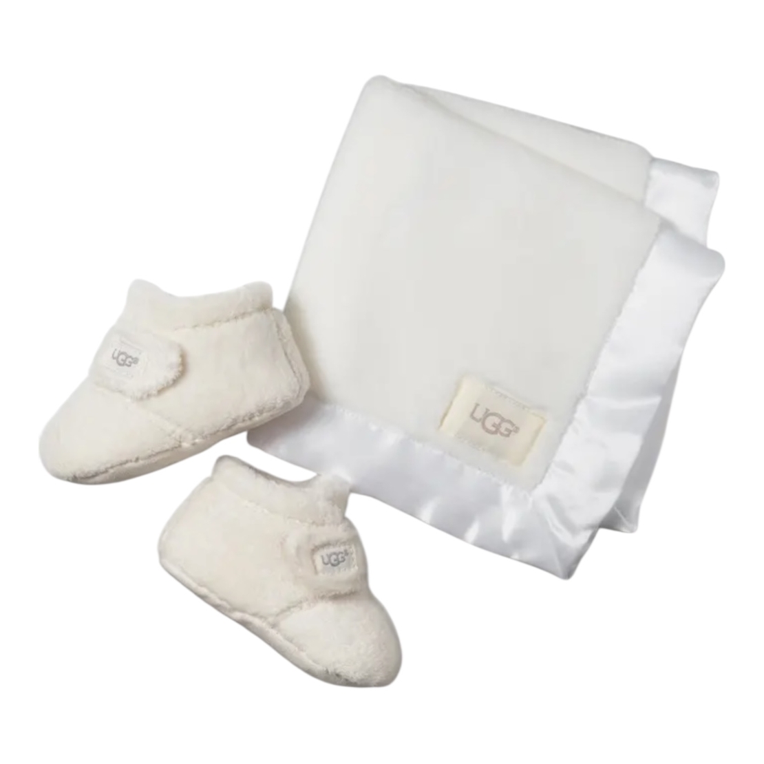 מארז שמיכה ונעלי תינוק UGG לבן וניל
