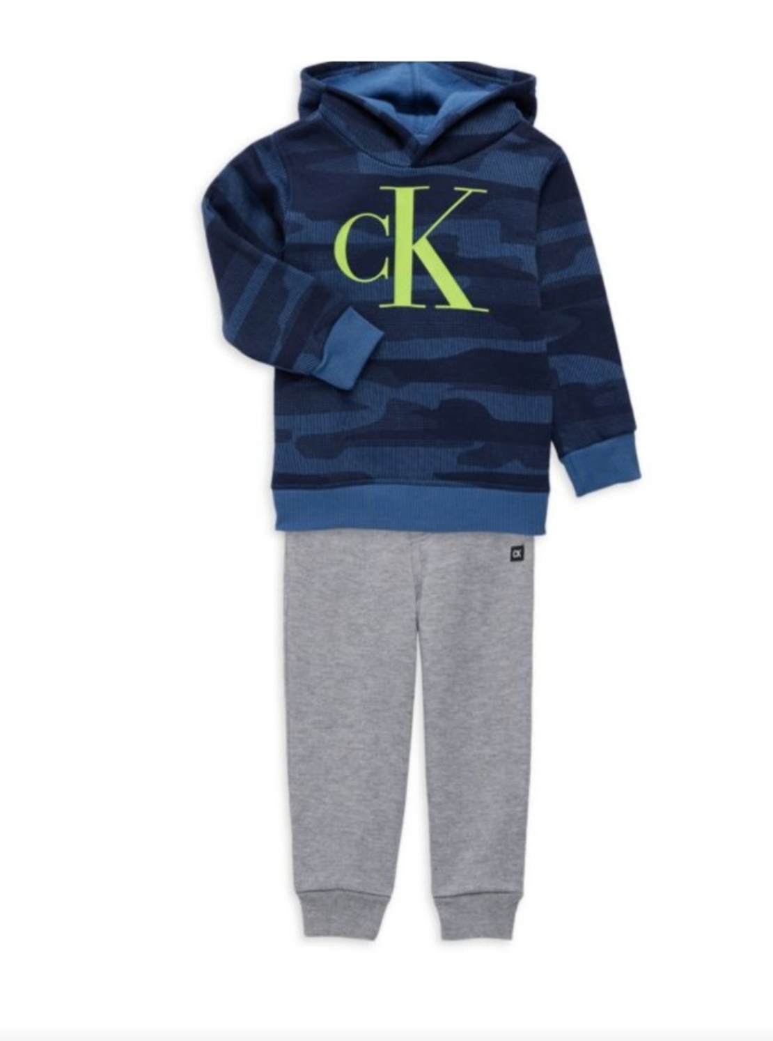 חליפת מכנס Calvin klein קפוצ'ון כחול אפור לוגו זוהר במרכז