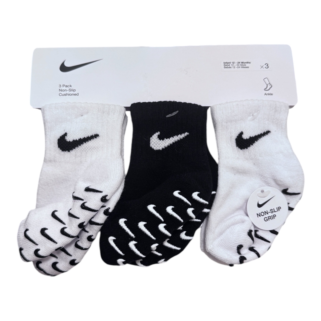 מארז 3 זוגות גרביים NIKE לבן שחור לבן מידה 12-24 חודשים