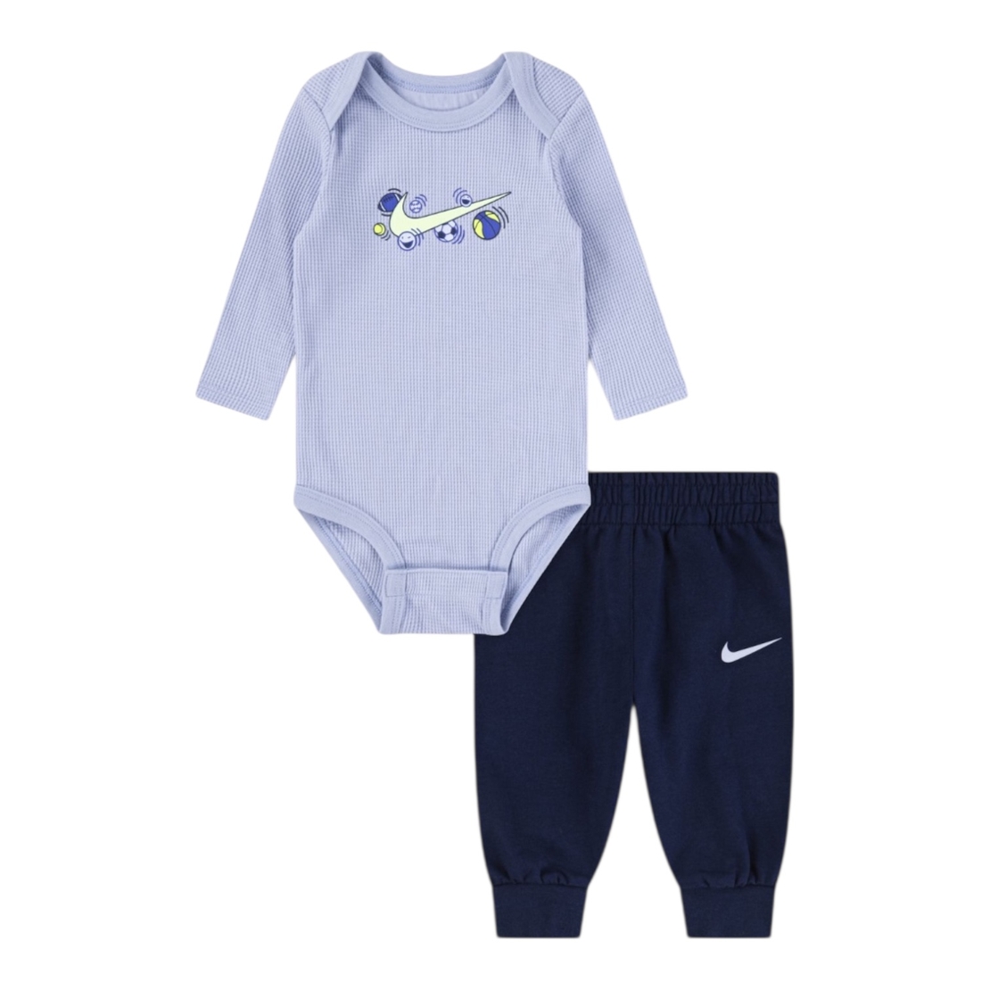 חליפת מכנס NIKE בגד גוף ומכנסיים ארוך כחול תכלת הדפס וי במרכז