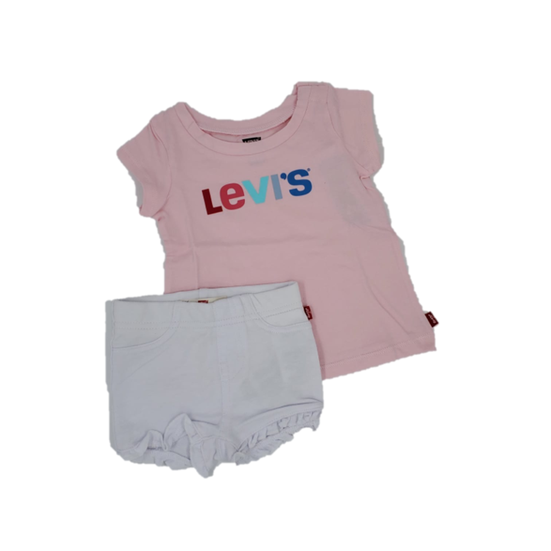 חליפת שורט 2 חלקים LEVI'S ורוד בייבי לבן לוגו צבעוני
