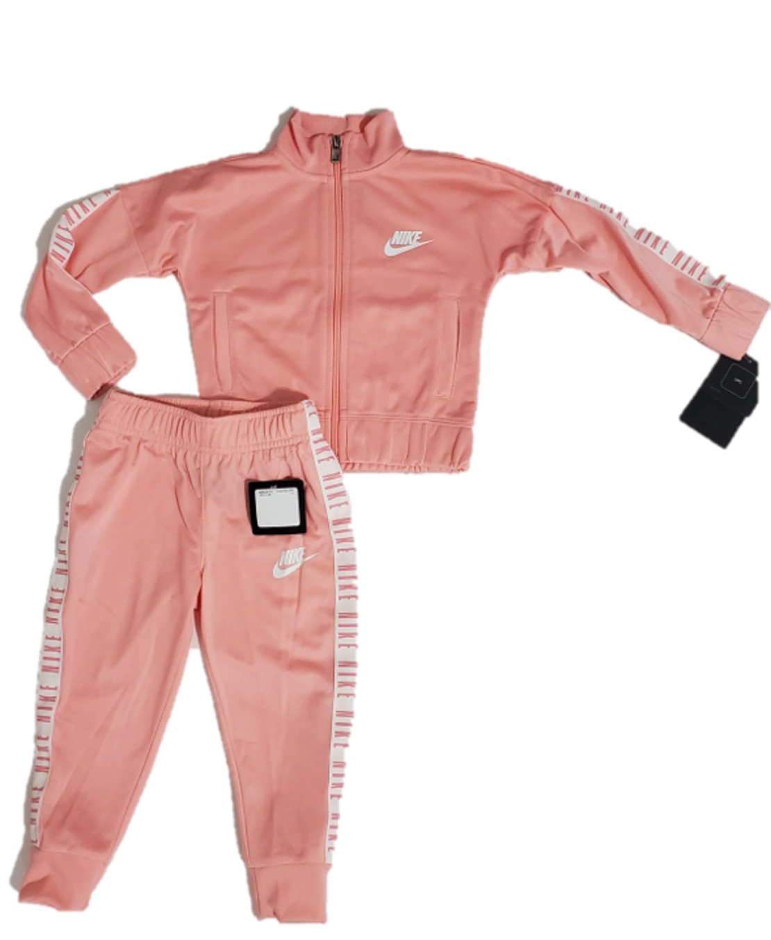 חליפת מכנס NIKE אפרסק כיתוב לוגו בלבן לכל האורך