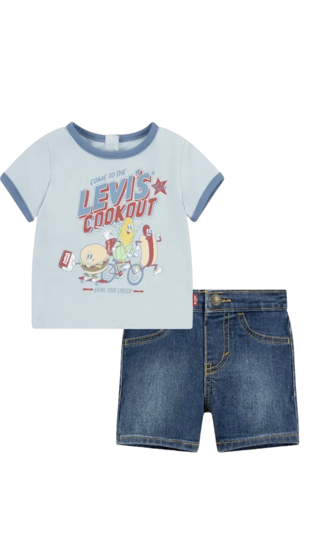 חליפת מכנס Levi’s ג׳ינס עם חולצה תכלת קצר